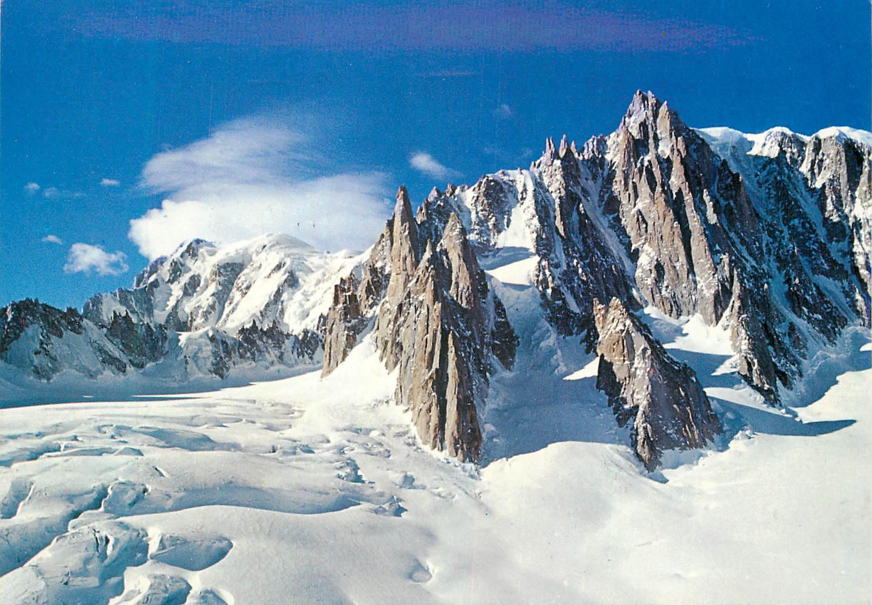 Chaîne du Mont Blanc — Glacier de la Vallée Blanc, Mont Blanc du Tacul, Grand Capucin, Crête de la Fourche — Atelier International sur le Complément, Chamonix