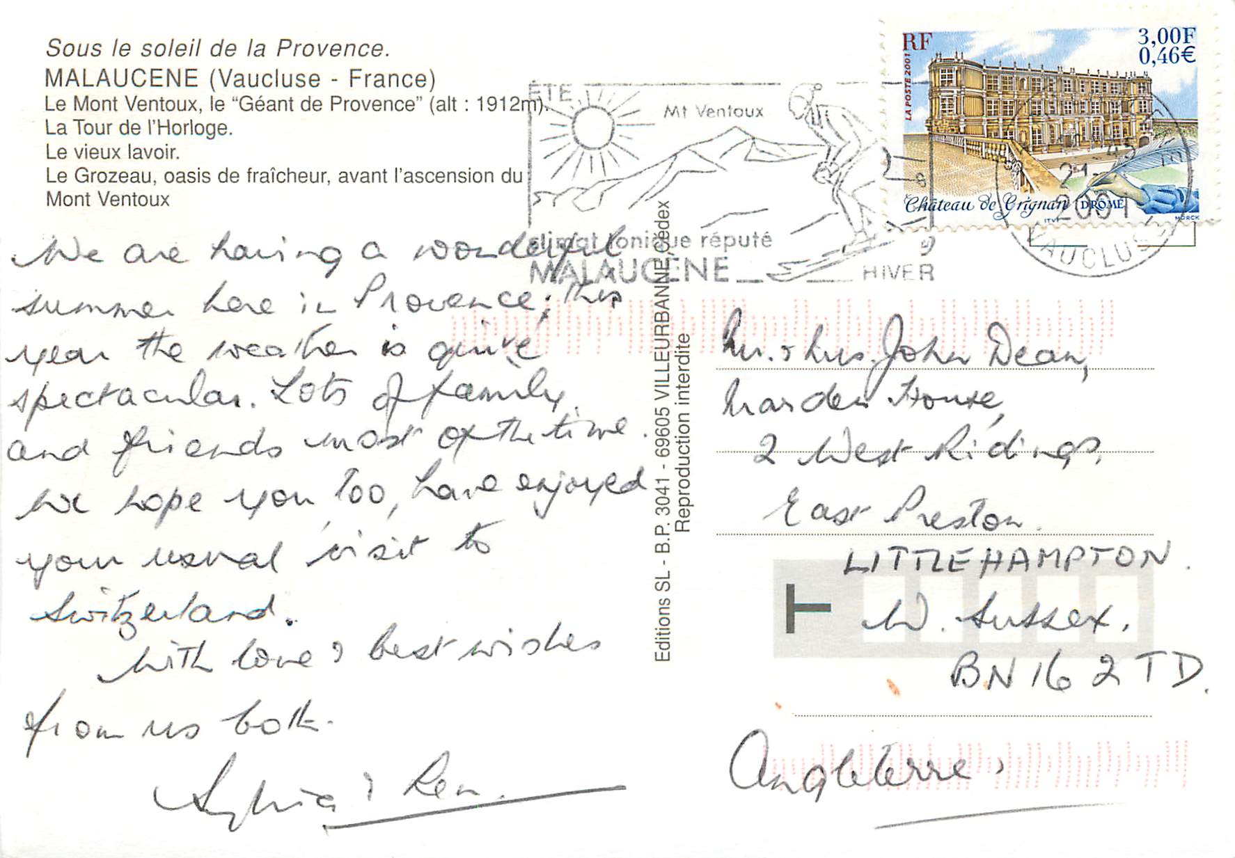 Malauçene — vue panoramique — Editions SL - B.P. 3041 - 69605 VILLEURBANNE — Verso