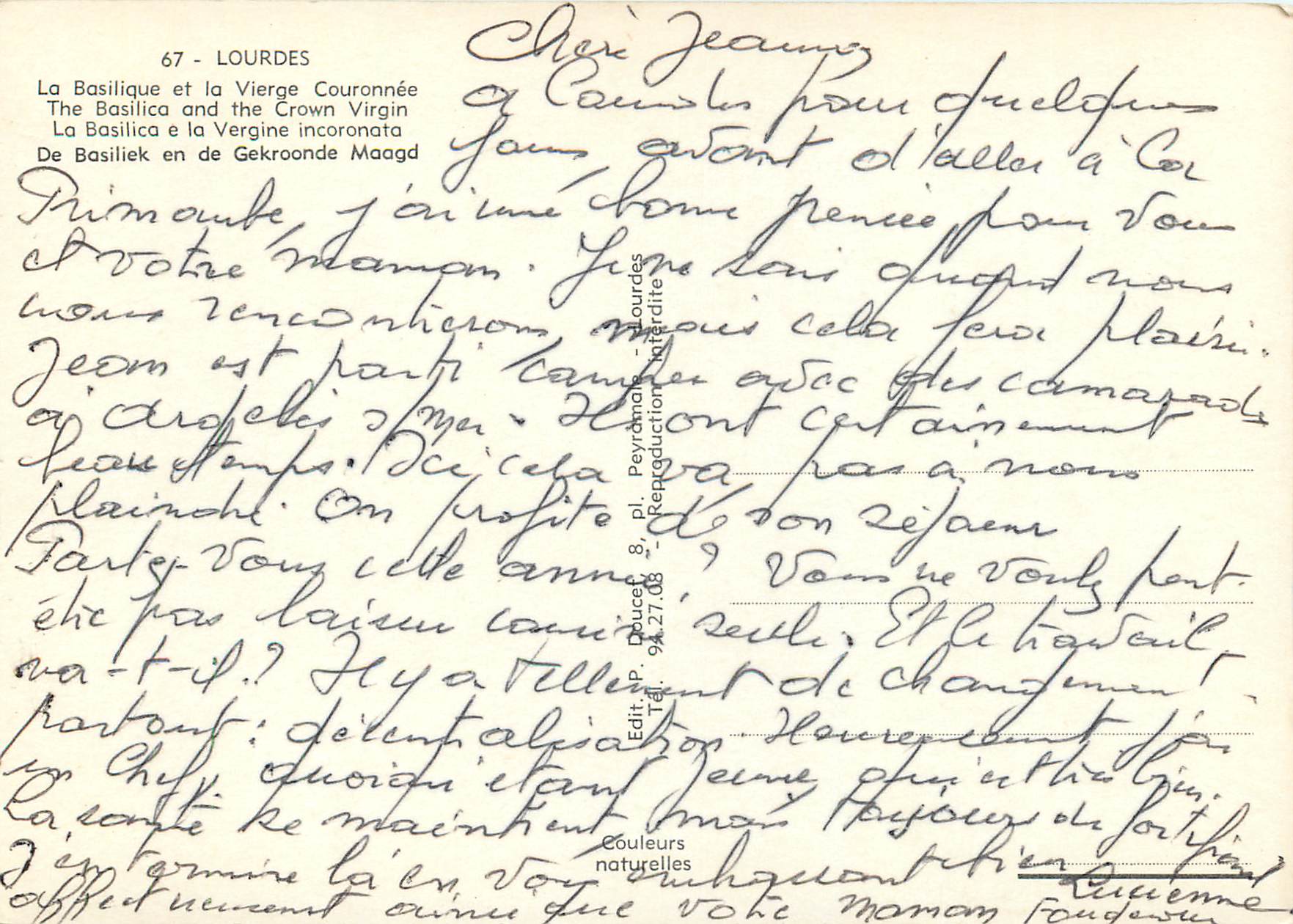 CPM Lourdes La Basilique et la Vierge Couronnee — Verso