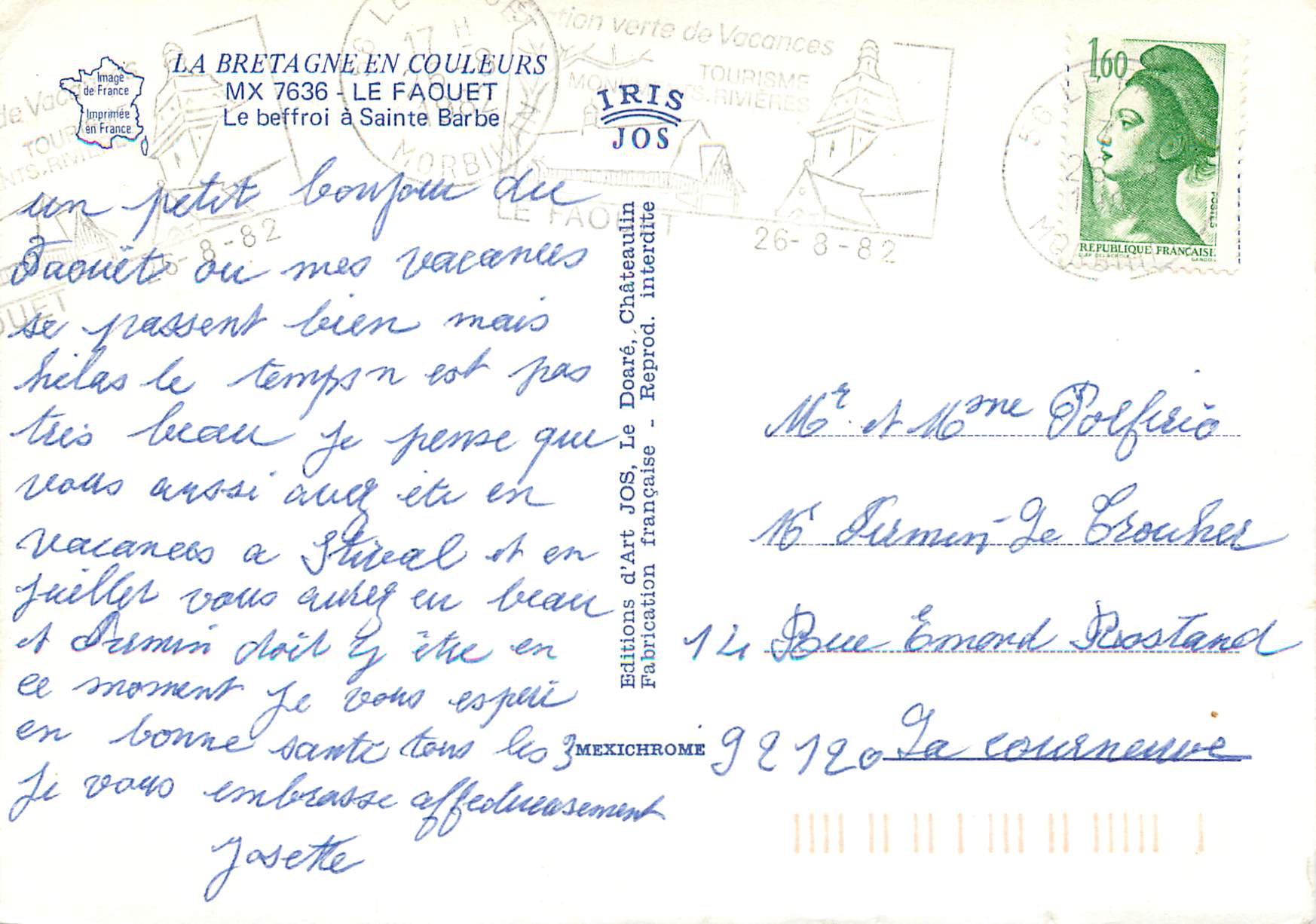 CPM La Bretagne en Couleurs Le Faouet Le beffroi a Sainte Barbe — Rückseite