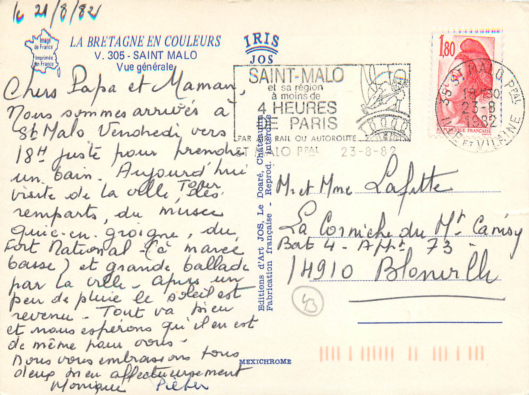 Saint-Malo — Vue générale — Editions d'Art JOS, V.305 — Rückseite