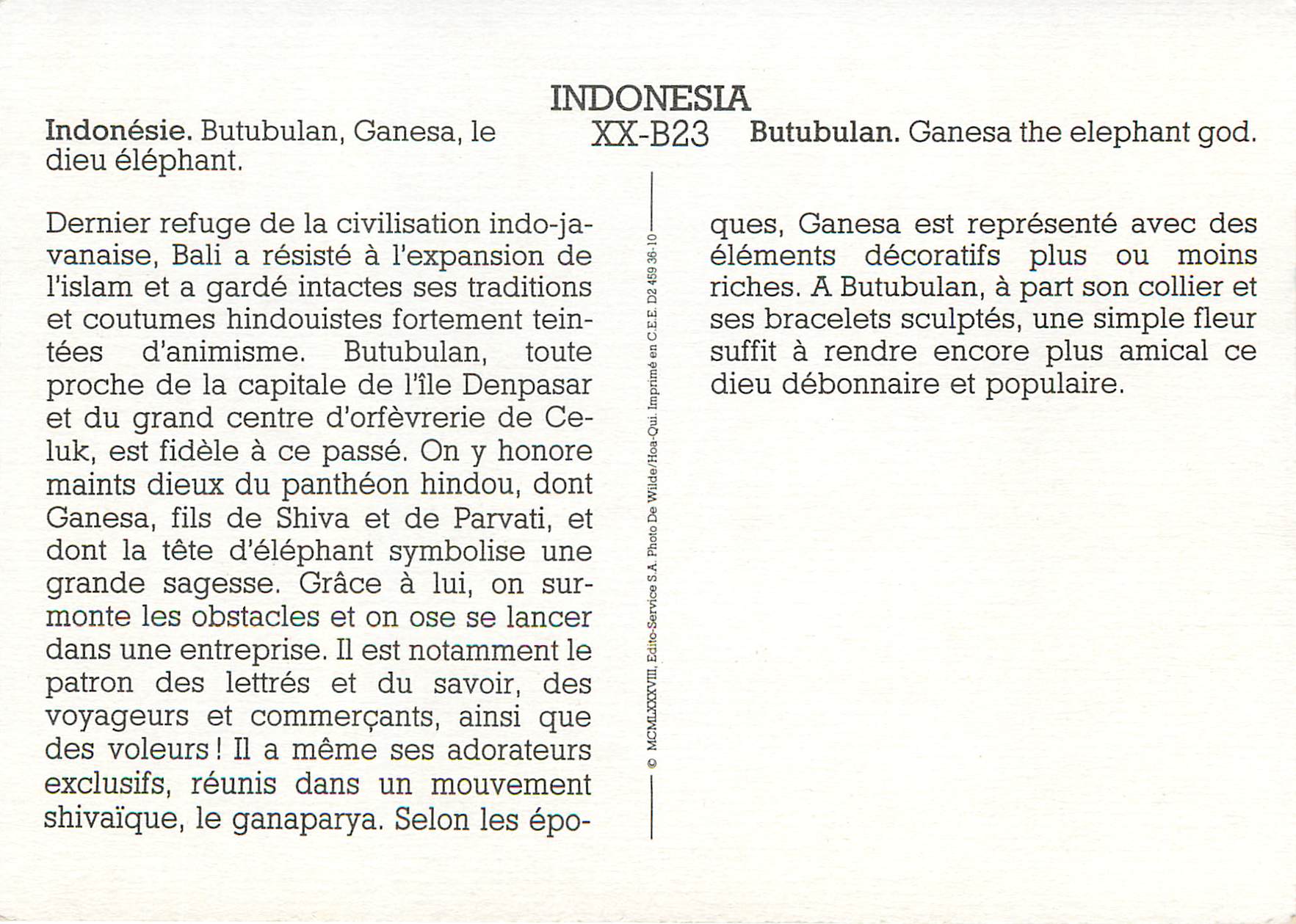 CPM Indonesia Butubulan Ganesa the elephant god — Rückseite