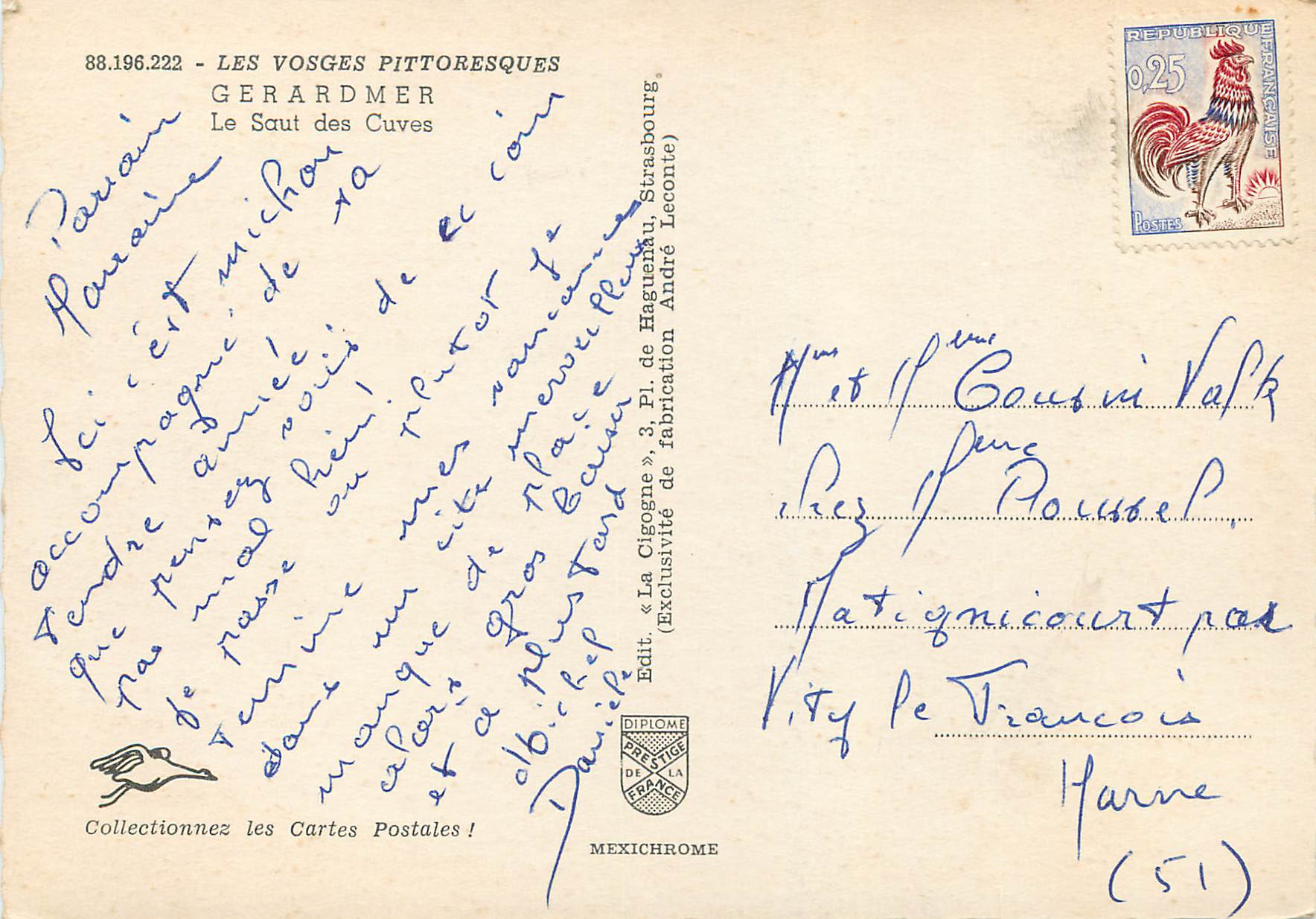 CPM Les Vosges Pittoresques Gerardmer Le Saut des Cuves — Rückseite
