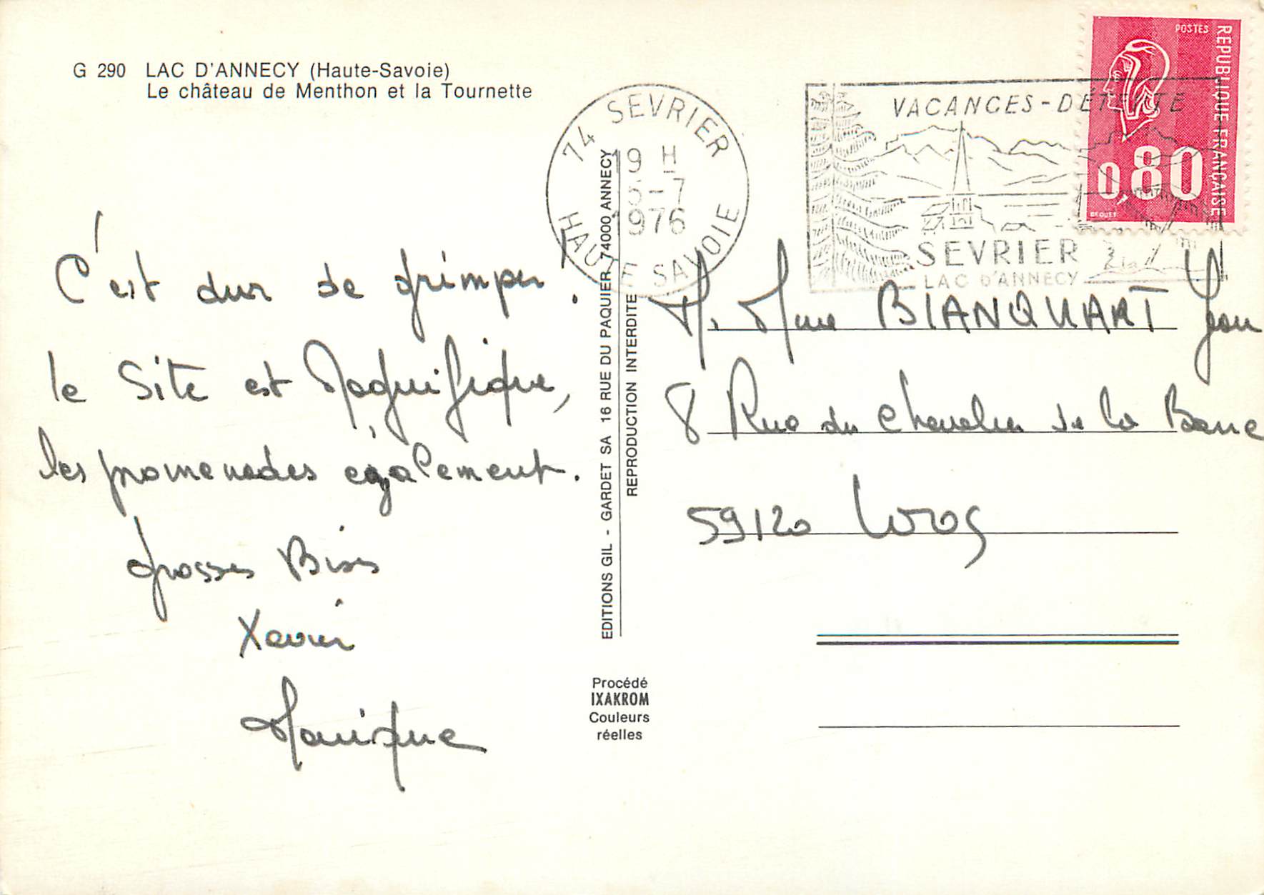 Château de Menthon — Lac d'Annecy (Haute-Savoie) — Éditions Gil, n° G 290 — Back