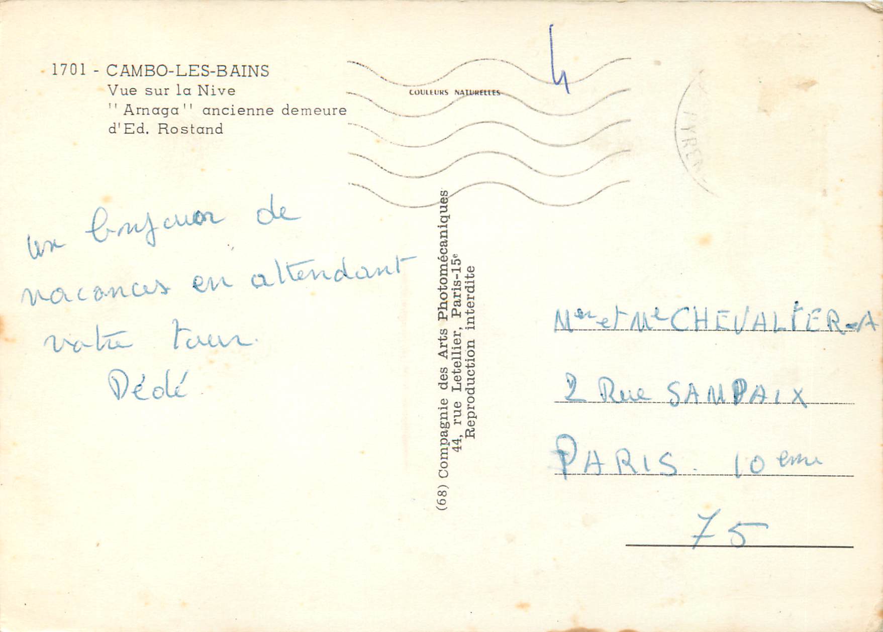CPM Cambo les Bains Vue sur le Nive Amaga ancienne demeure d Ed Rostand — Rückseite