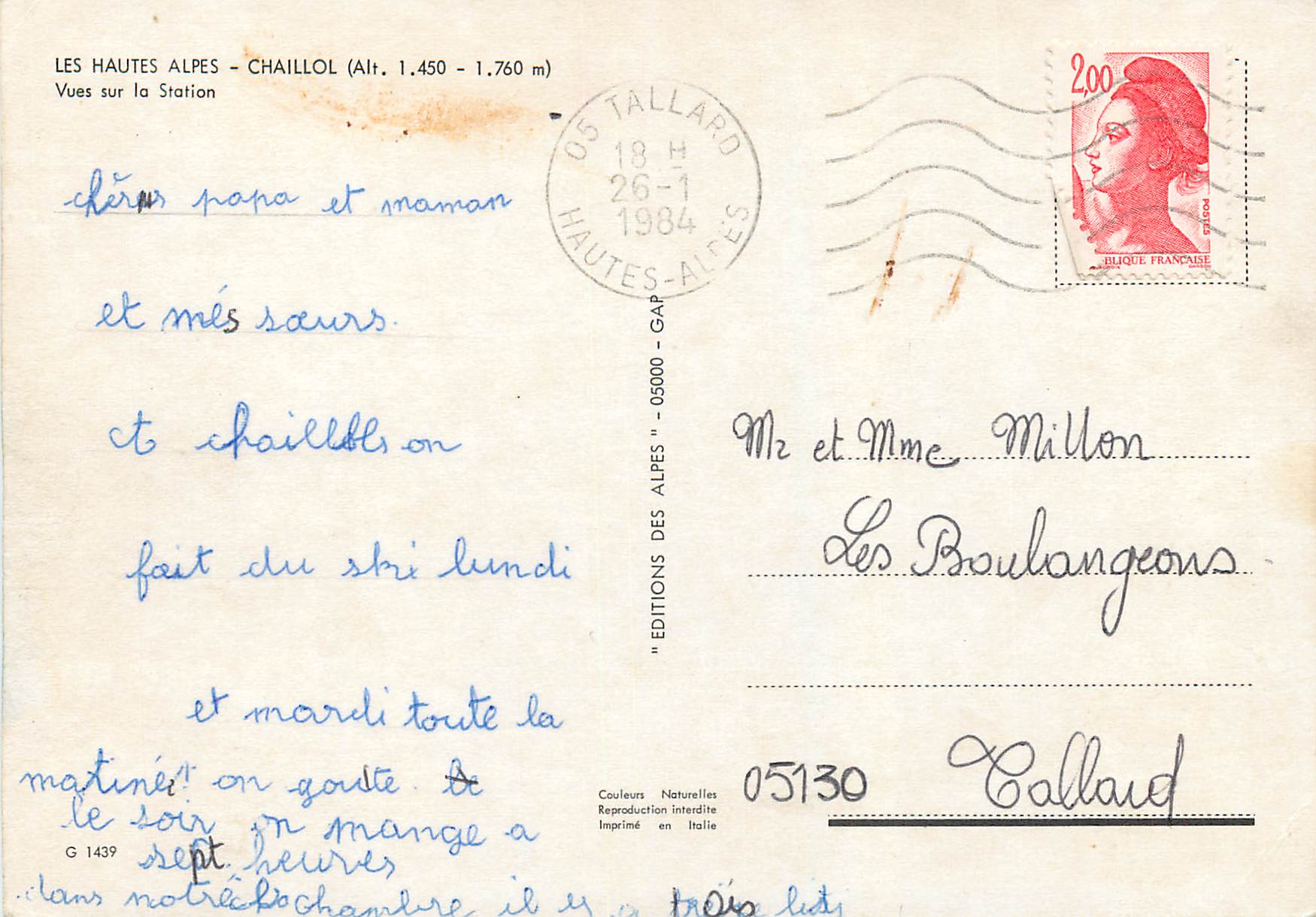 Chaillol — Vue sur la station — Éditions des Alpes — Rückseite