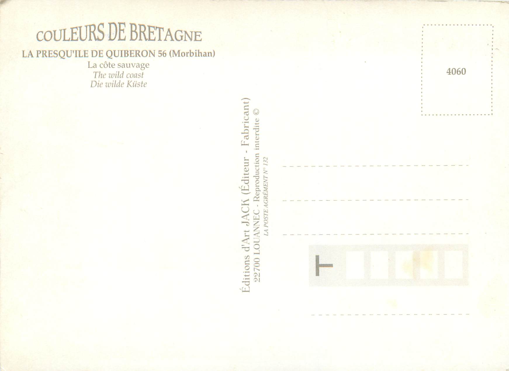 Die wilde Küste von Quiberon — Luftbild — Éditions d'Art Jack, n° 4060 — Rückseite