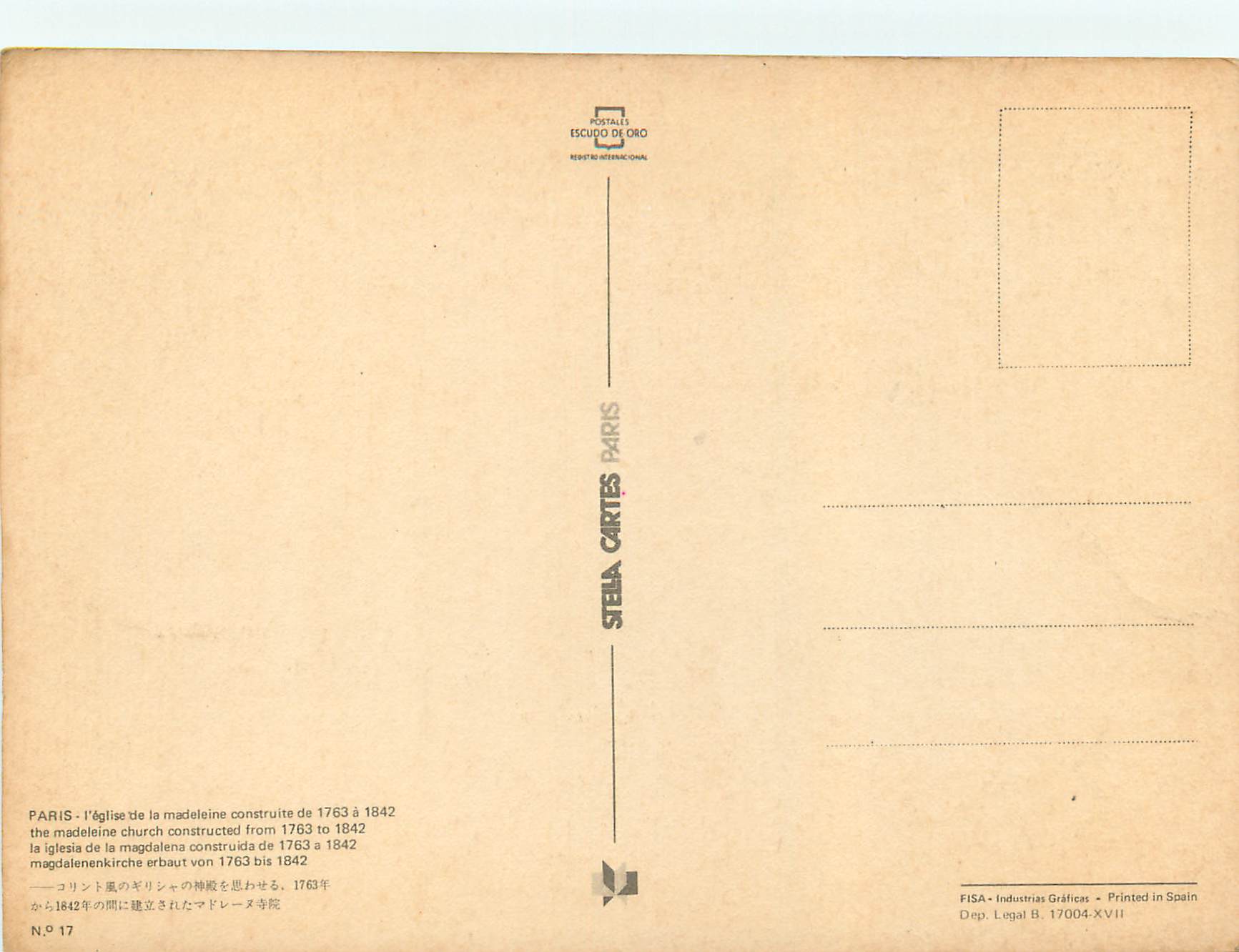 CPM Paris the madeleine church contructed — Verso