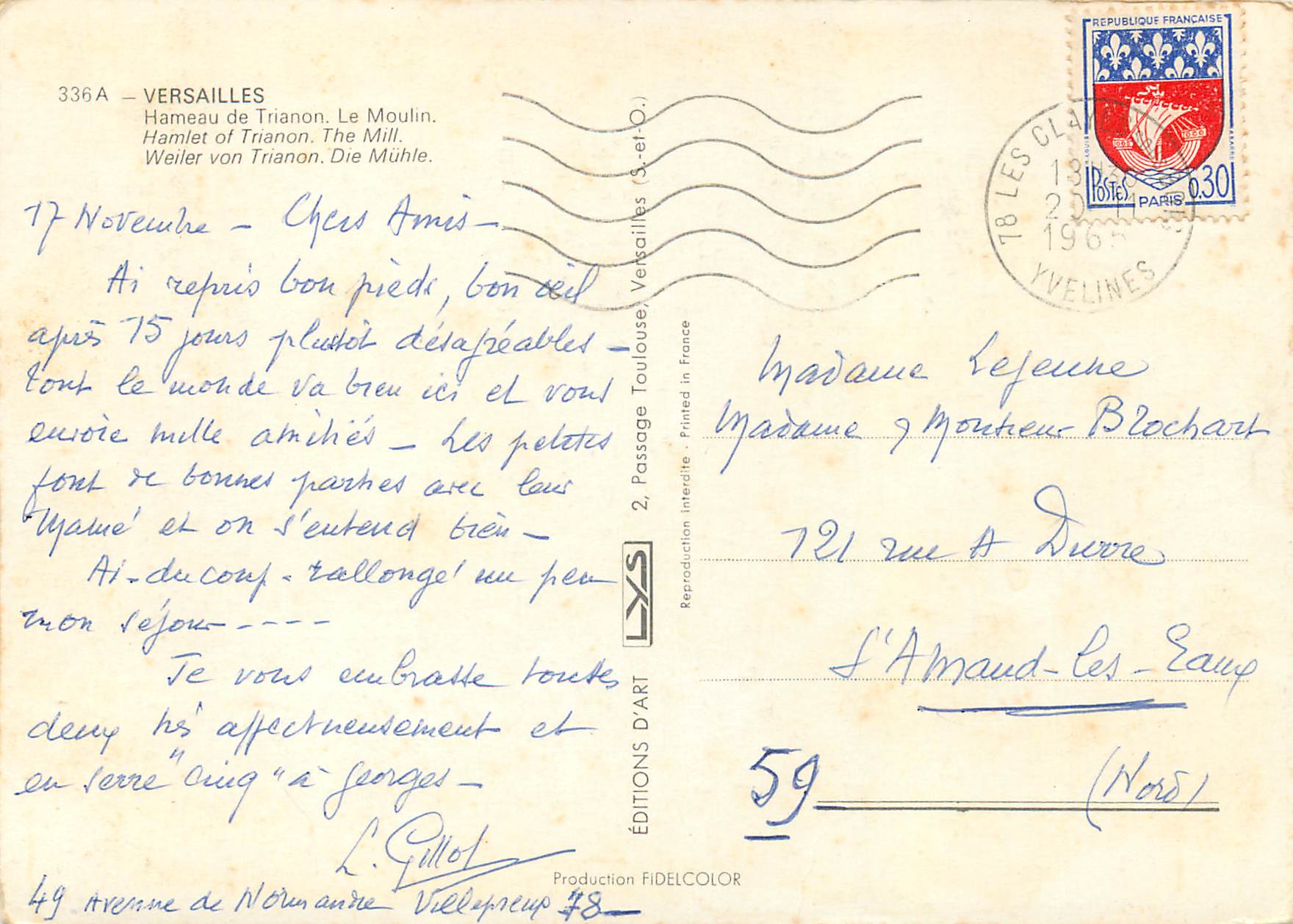 CPM Versailles Hameau de Trianon Le Moulin — Verso