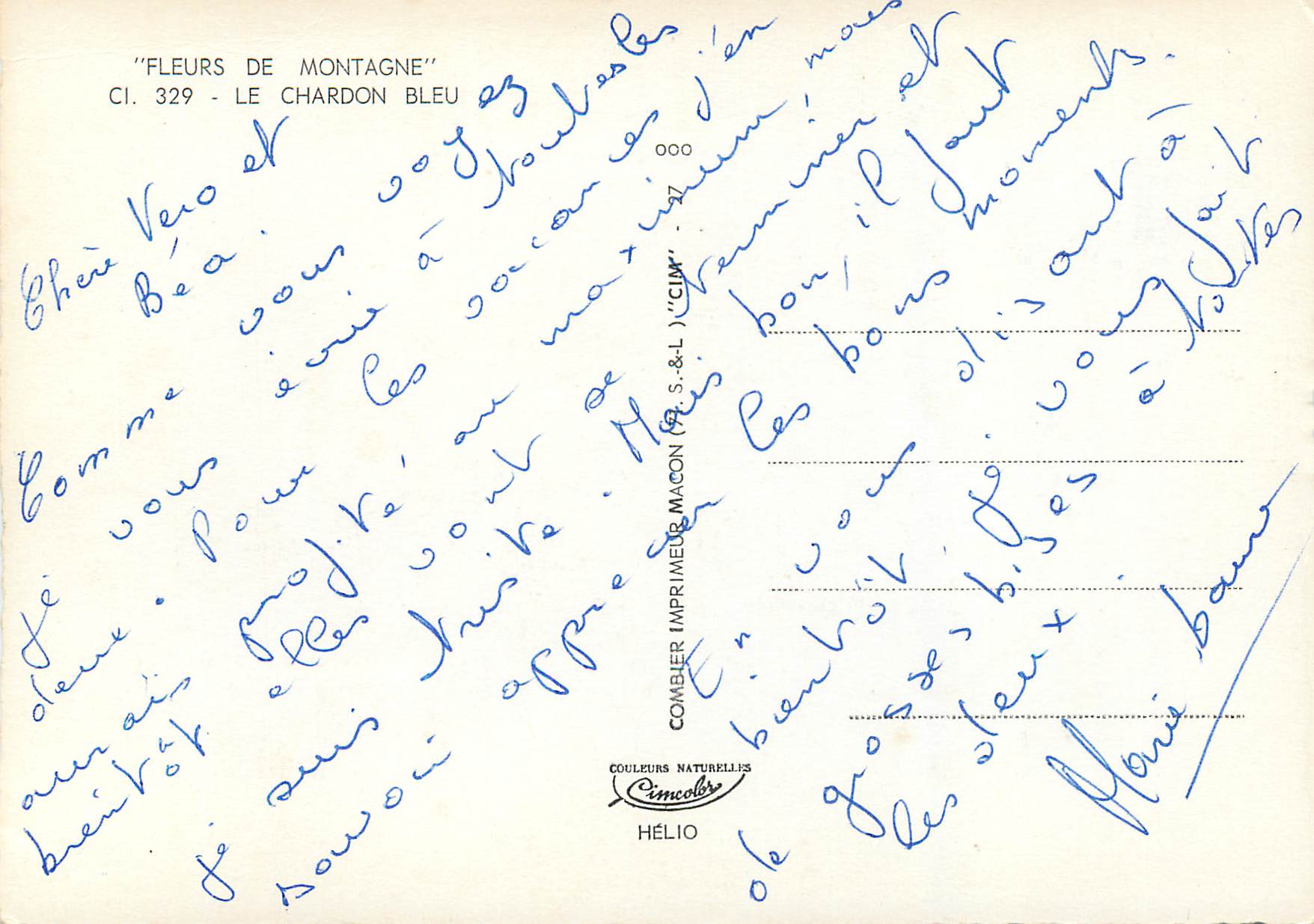 CPM Fleurs de Montagne Le Chardon Blue — Verso