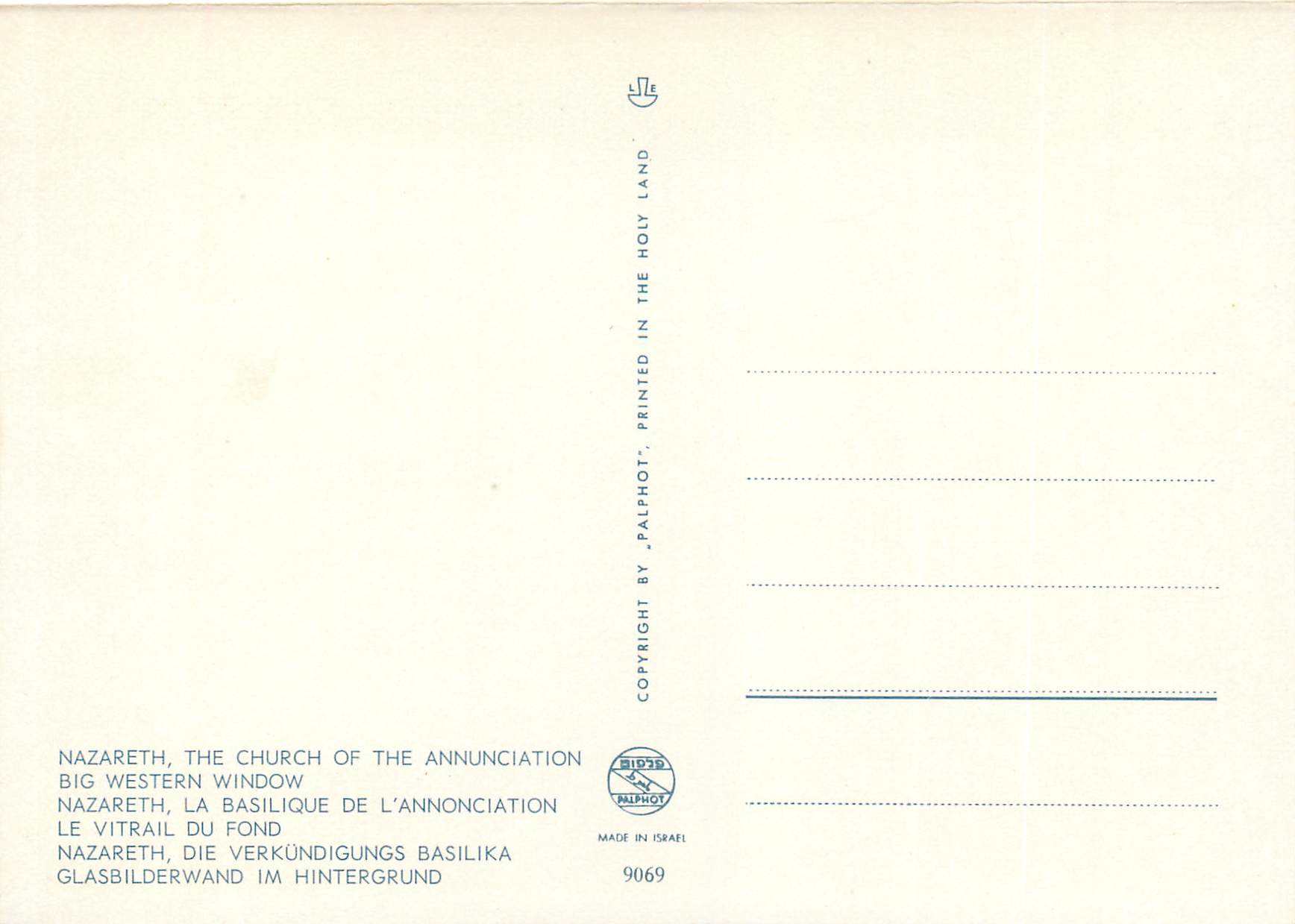CPM Nazareth The Church of the Annunciation Big Western Windor — Verso