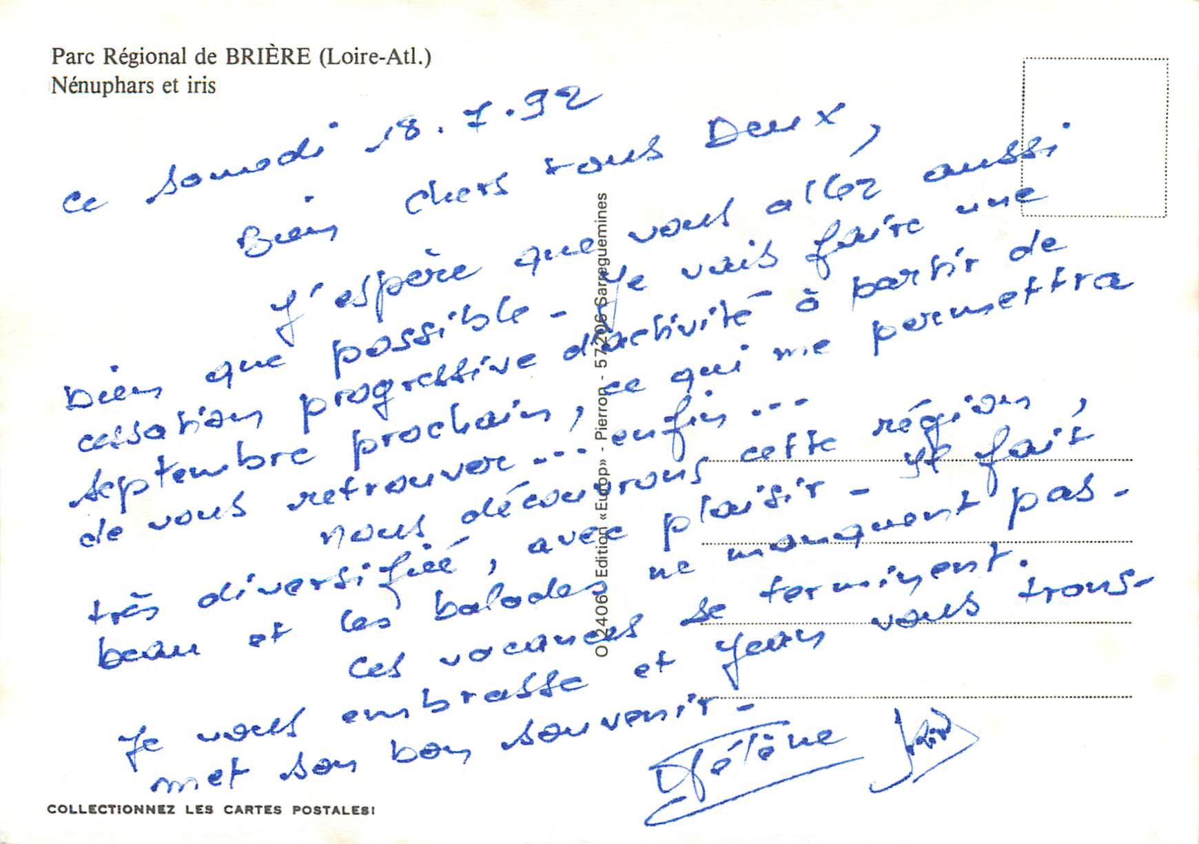 CPM Parc Regional de Briere Loire et Atl Nenuphars et iris — Rückseite