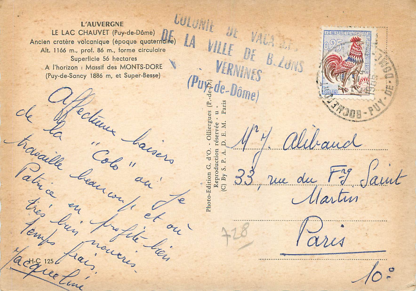 L'Auvergne — Le Lac Chauvet (Puy-de-Dôme) — Photo-Édition G.d'O. Olliergues — Reverso