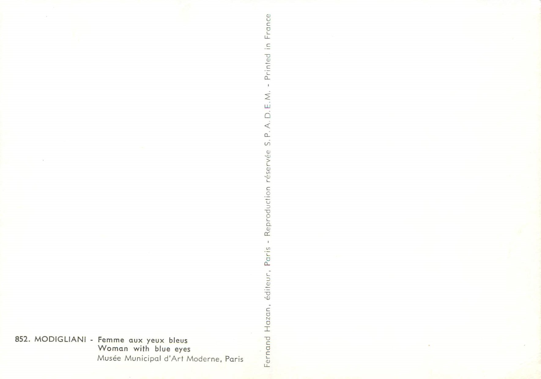 Femme aux yeux bleus — reproduction — Hazan, éditeur, Paris — Verso