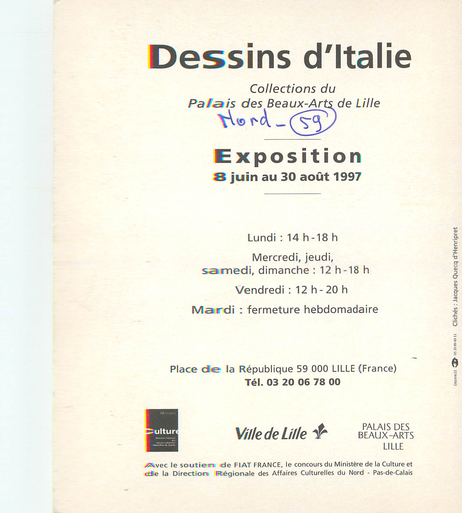 CPM Dessins d Italie Collections du Palais des Beaux Arts de l Ille Exposition 8 Juin au 30 aout 1997 — Verso