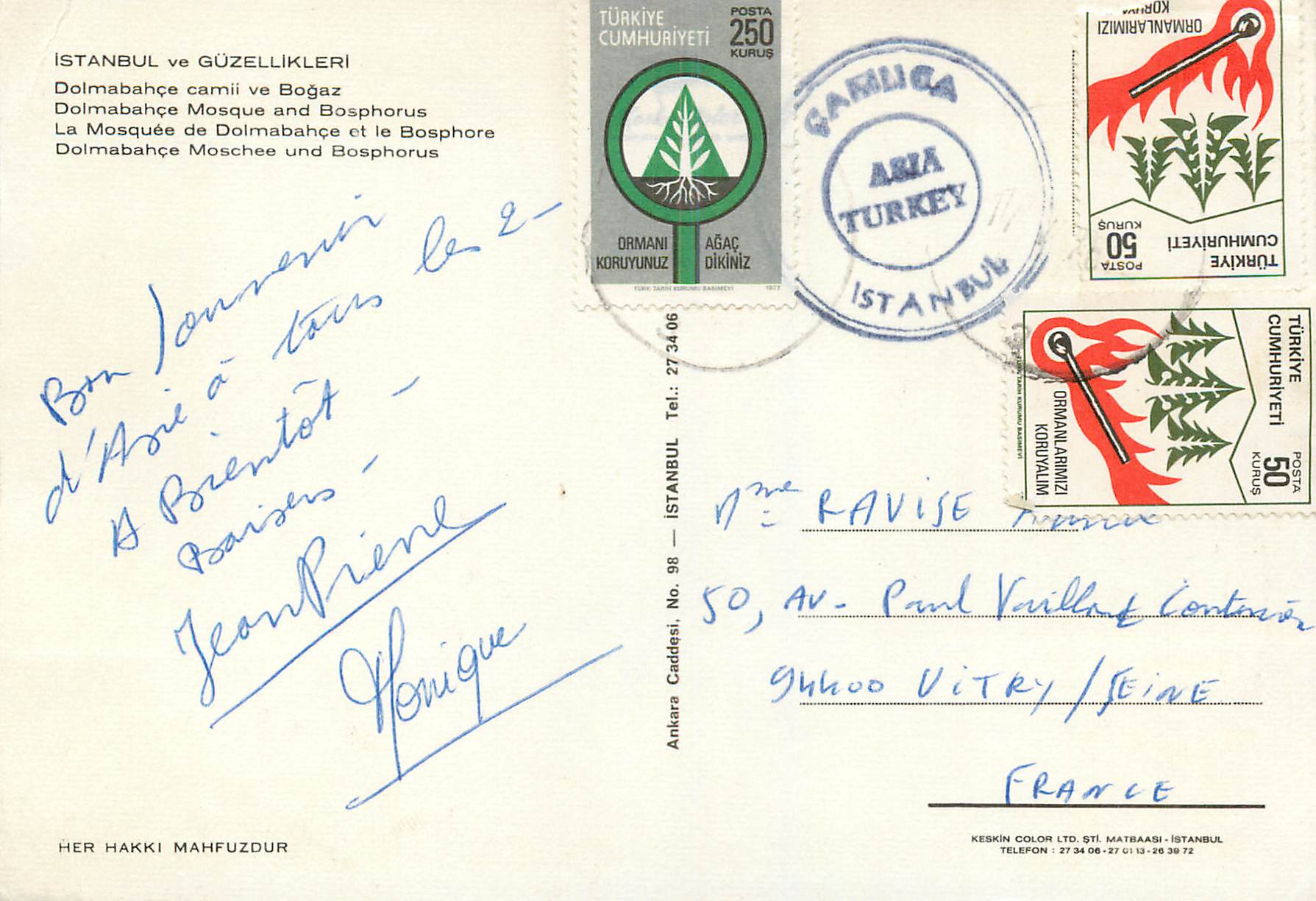 CPM Istanbul ve Guzellikleri Dolmabache Mosquee de and Bosphorus — Verso
