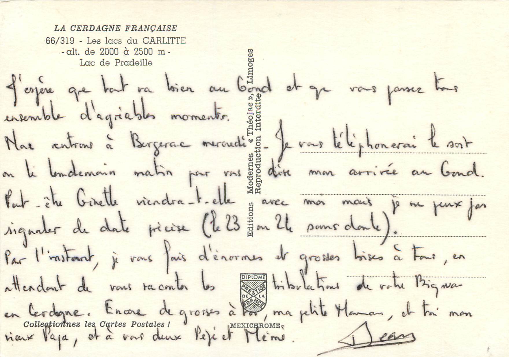 CPM La Cerdagne Francaise Les lacs du Carlite Lac de Pradeille — Rückseite