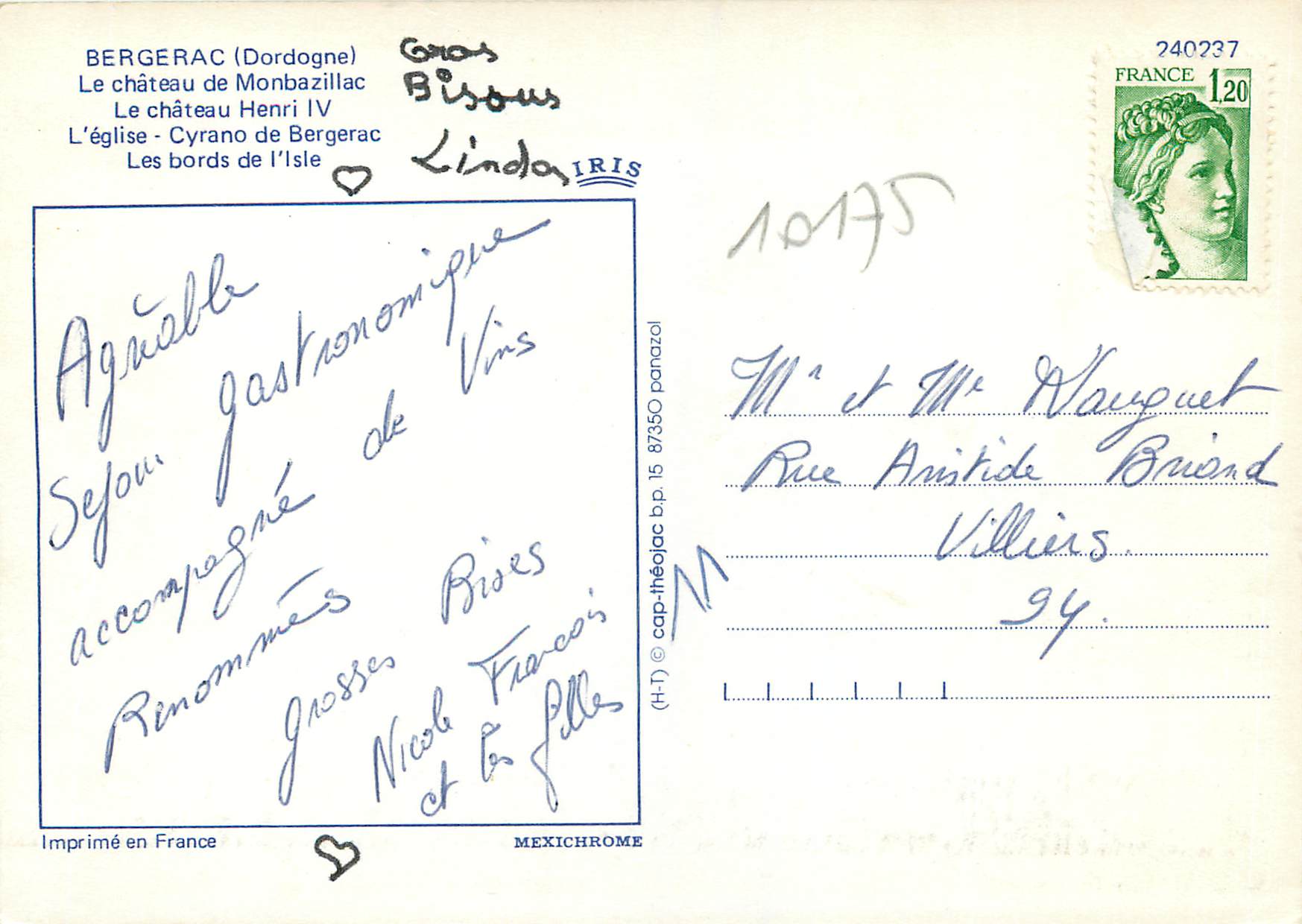 CPM Bergerac Dordogne Le chateau de Monbazillac Le chateau Henri IV L eglise Cyrano de Bergerac Les bords de l Isle — Rückseite