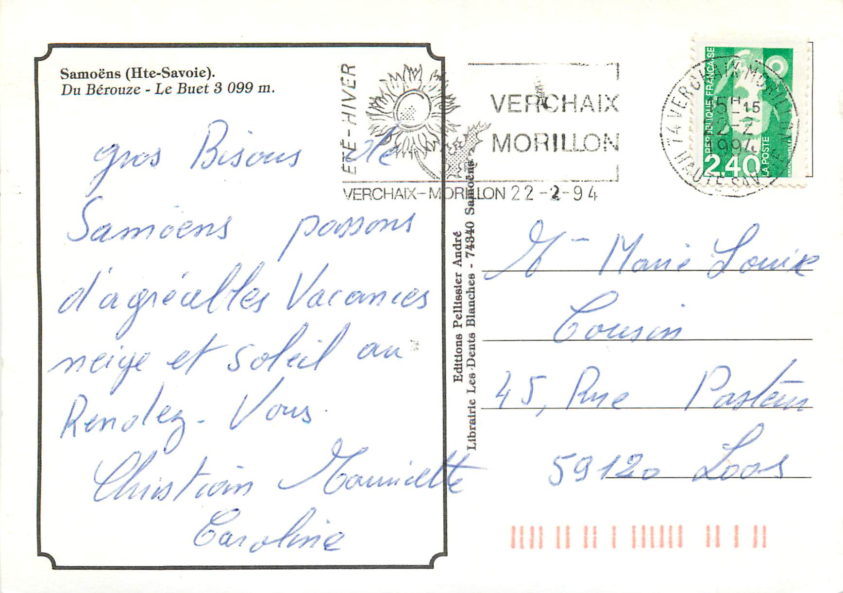 CPM Samoens Hte Savoie Du Berouze Le Buet — Rückseite