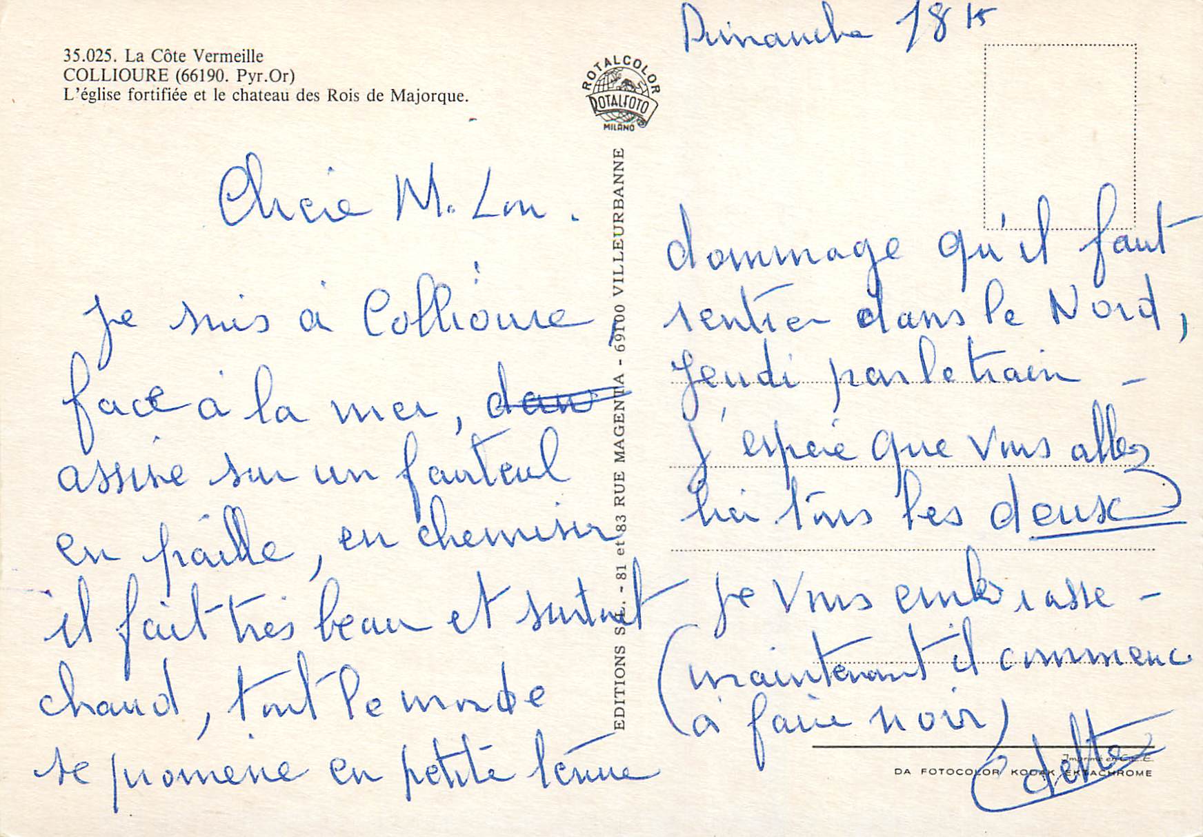 CPM La Cote Verneille Collioure Pyr Or L eglise fortifiree et le chateau des Rois de Marjorque — Rückseite