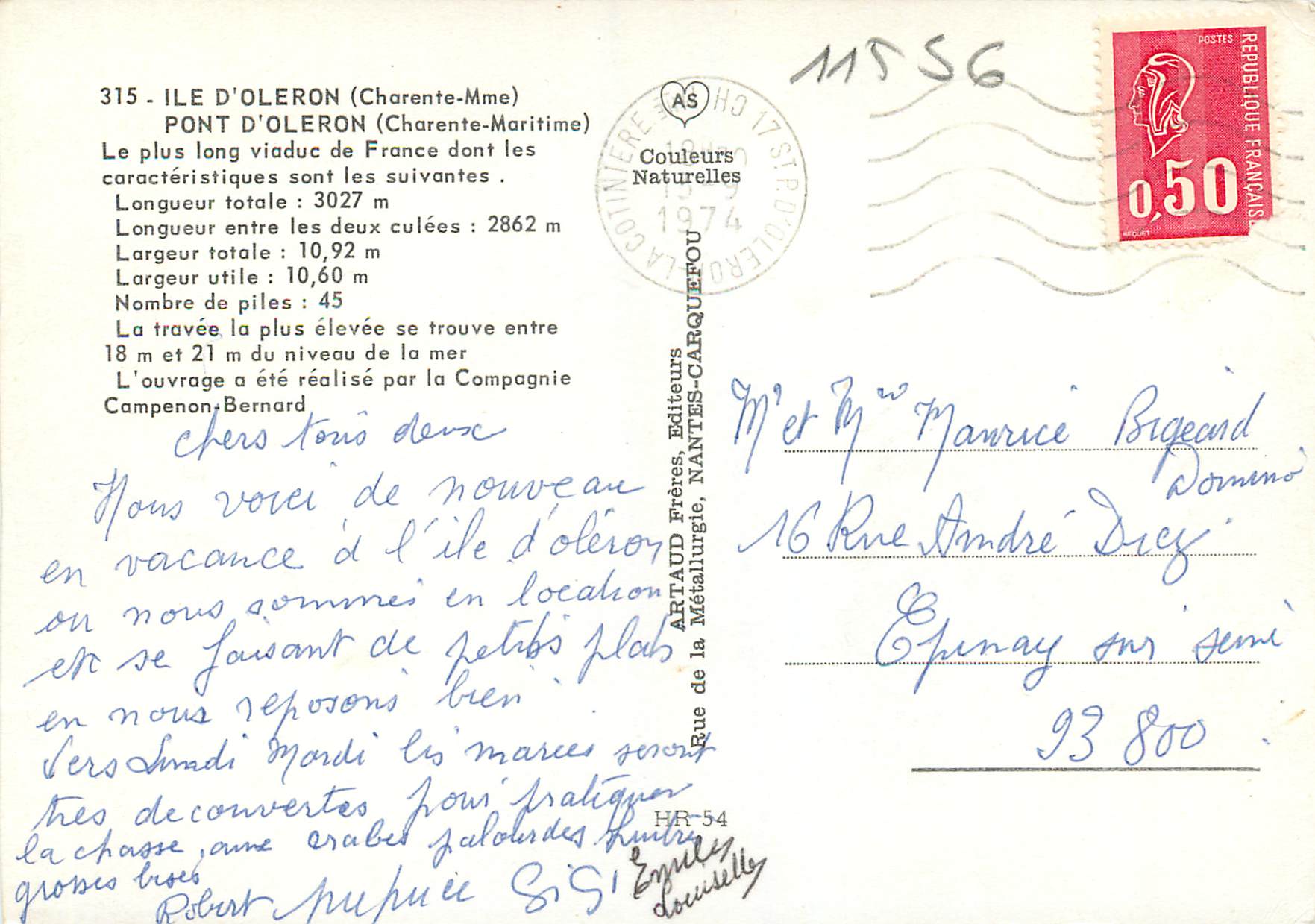 CPM Ile d Oleron Charente Mme Pont d Oleron Charente Maritime Le plus long viaduc de France dant les caracteristiques so — Back