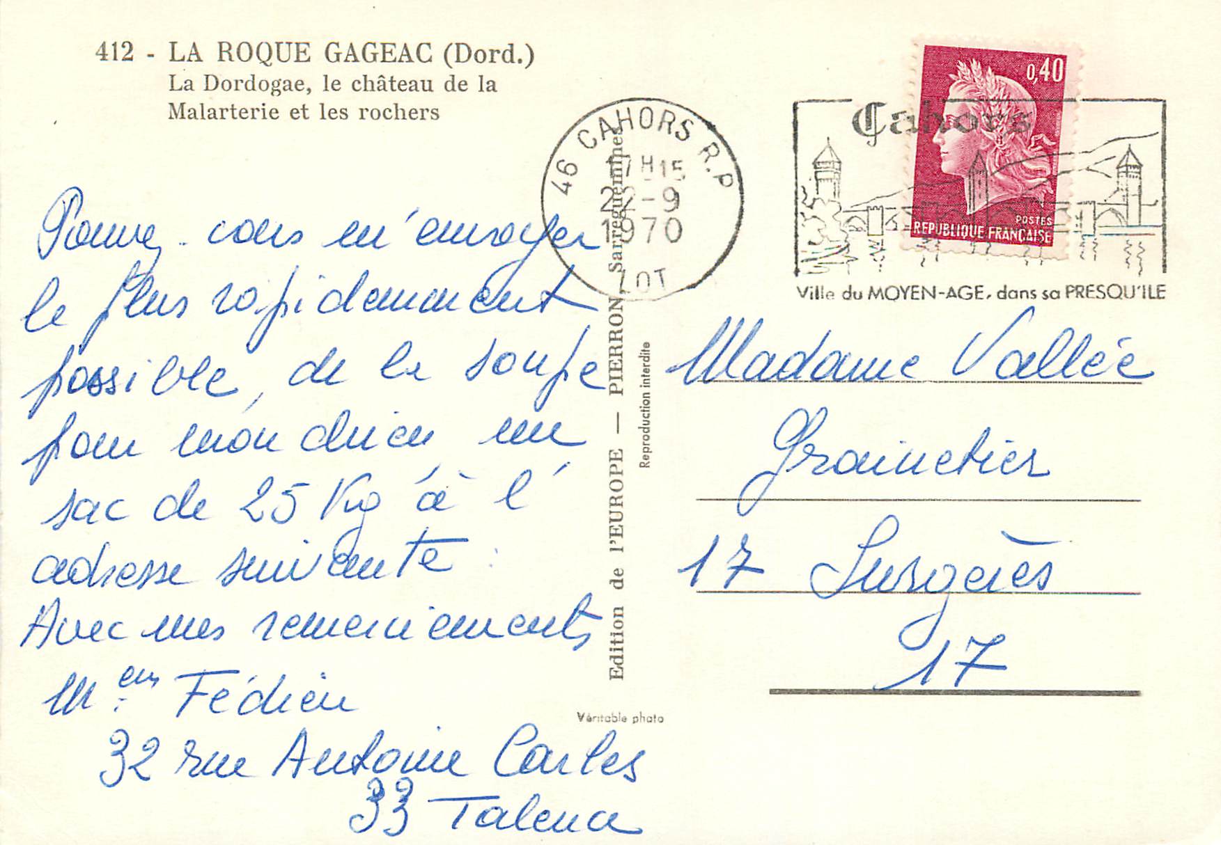 La Roque-Gageac (Dordogne) — the Malarterie Castle and the rocks — Édition de l'Europ — Back