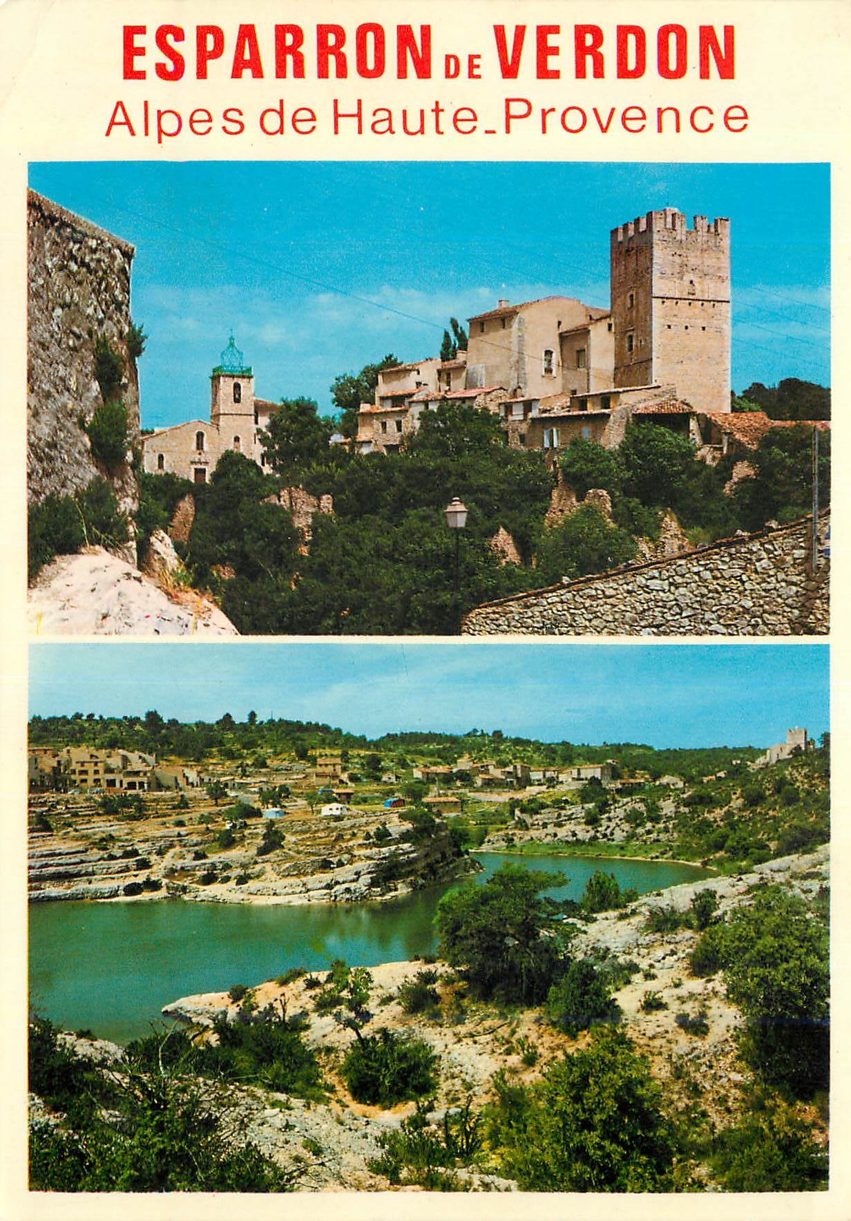 CPM Paysages de France Esparron de Verdon Alpes de Haute de Provence Village provencal au bord du lac forme par le barra