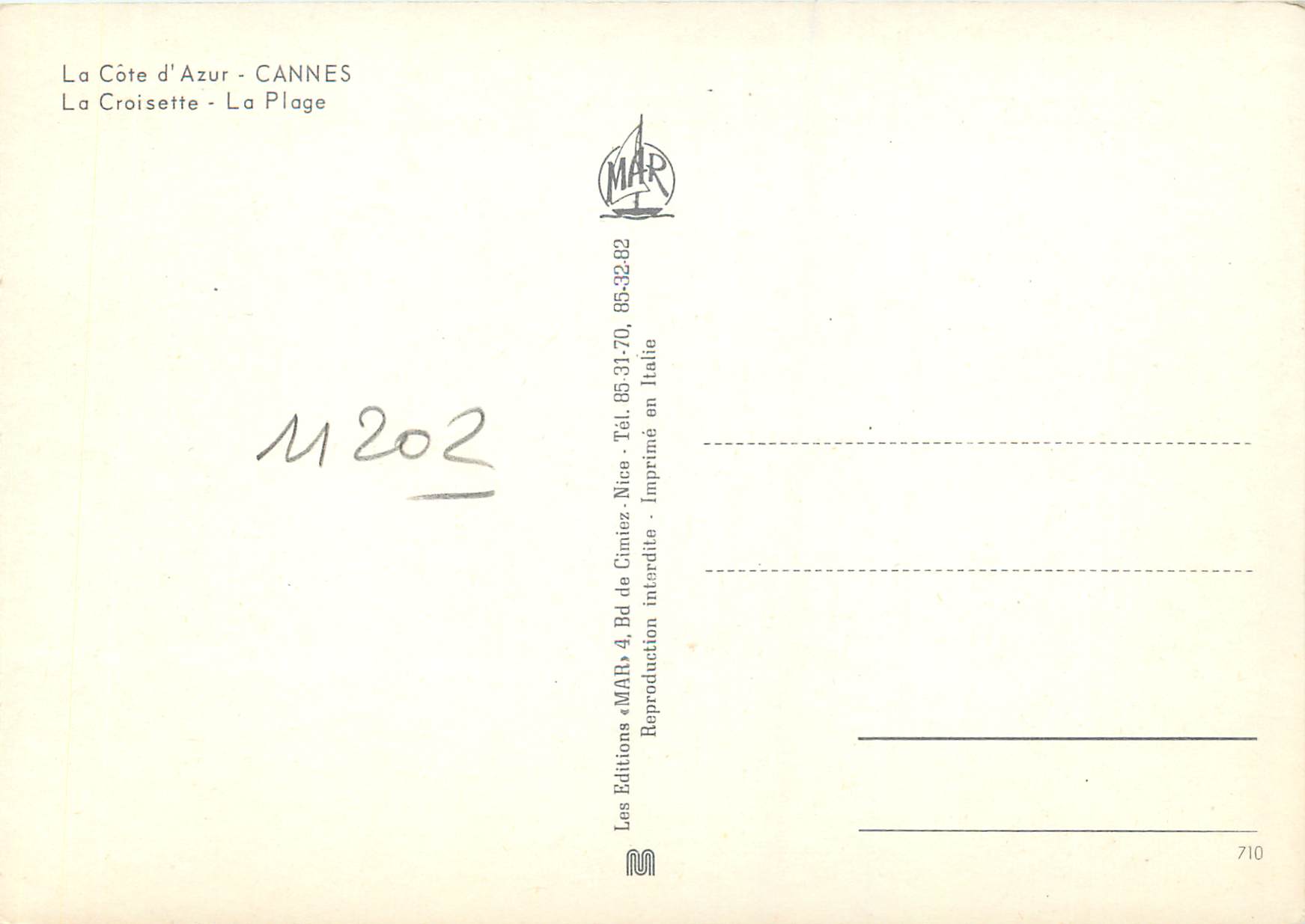 CPM La Cote d Azur Cannes La Croisette La Plage — Rückseite