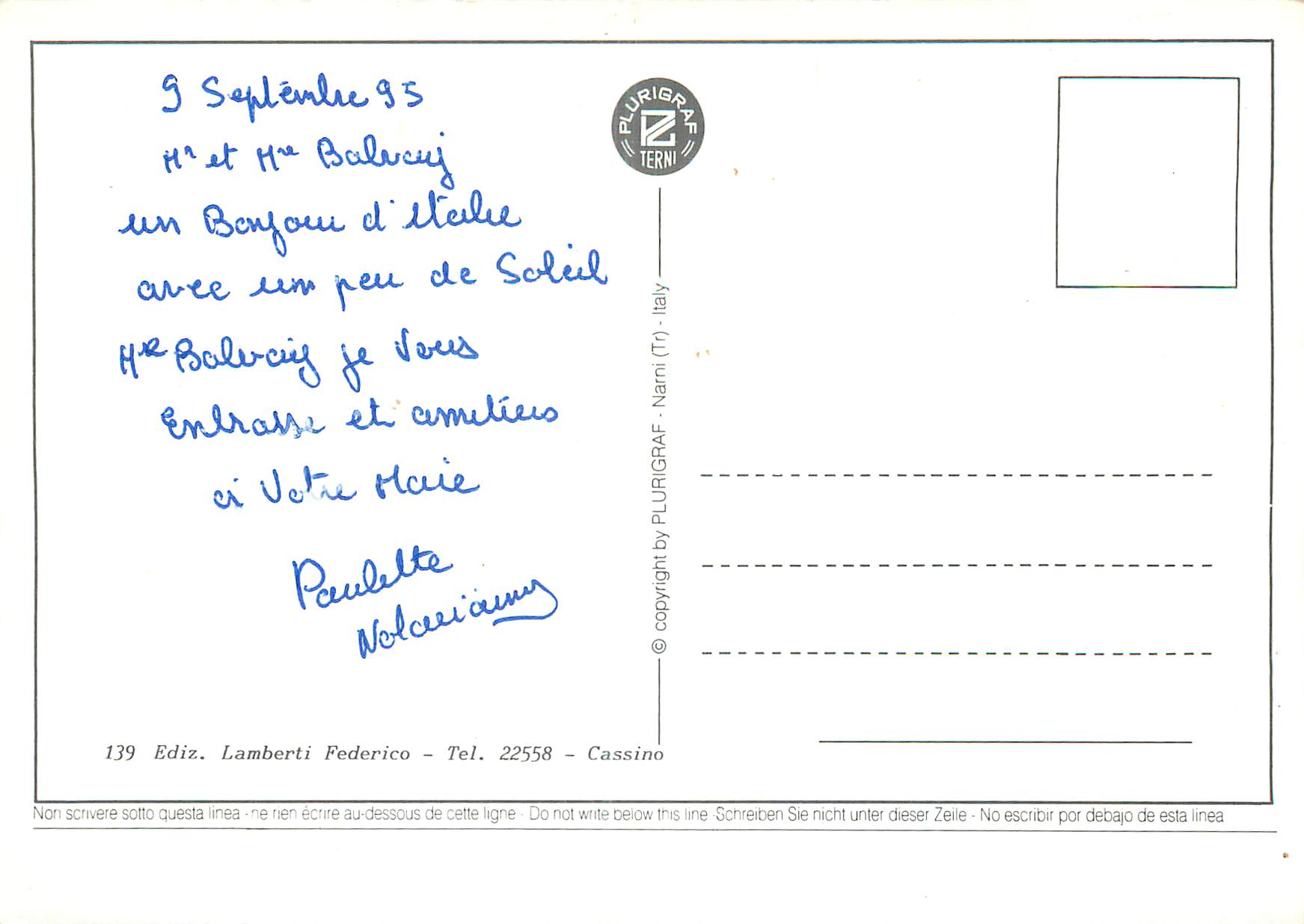 Cassino — Abbaye et monuments — Plurigraf Terni n°139 — Rückseite