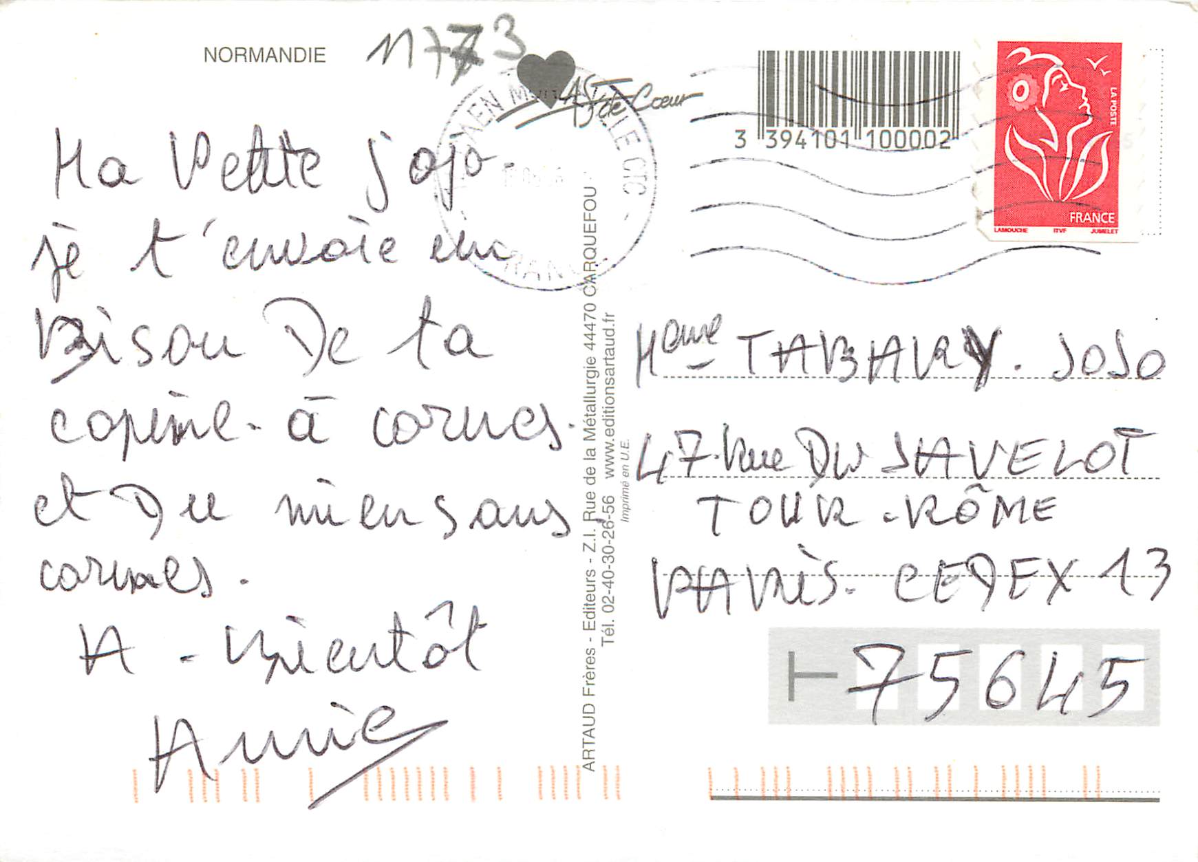 CPM Normandie Vache — Rückseite
