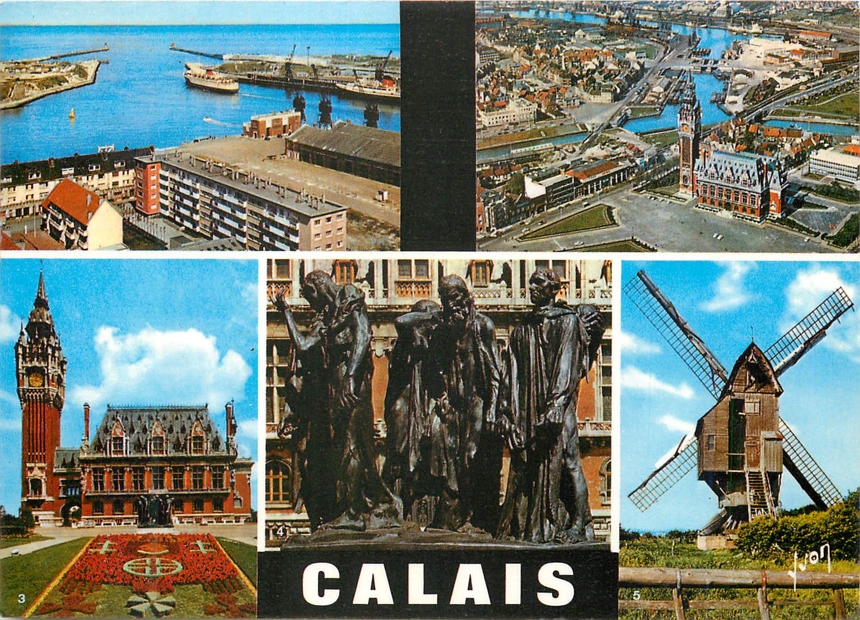 CPM Couleurs et Lumiere de France Calais Pas de Calais L entree du Port L Hotel de Ville et le Port Vu du Ciel par Alain