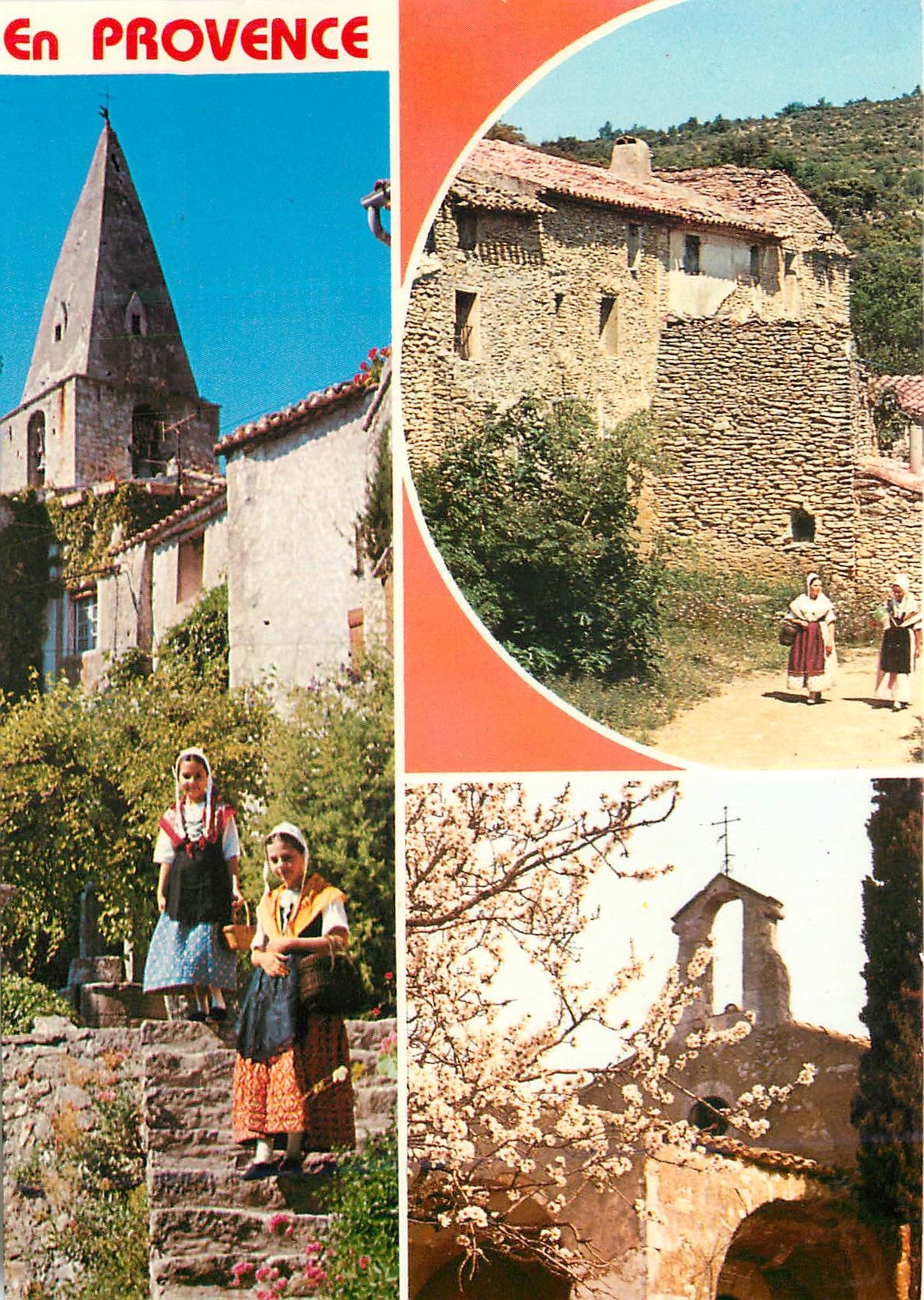 CPM En Provence Jeunes Provencales Vieux Mas Provencal Chapelle au Printemps