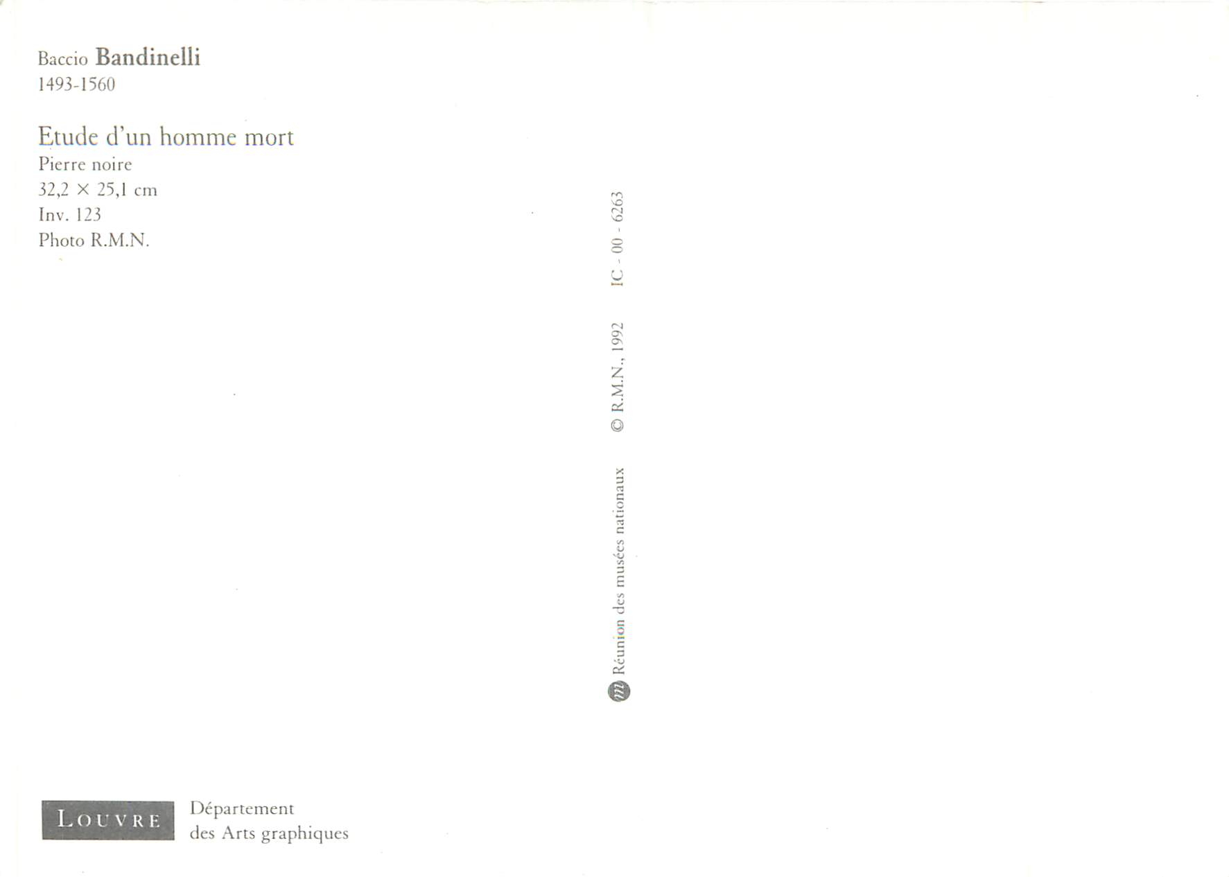 CPM Baccio Bandinelli Etude d un homme mort Pierre noire — Back