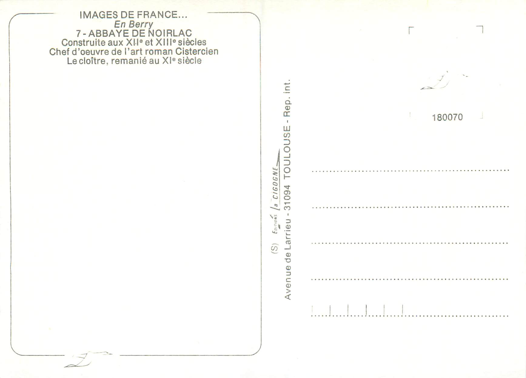 CPM Images de France En Berry Abbaye de Noirlac Construite aux xii et xiii siecles Chef d oeuvre de l art roman Cisterci — Verso