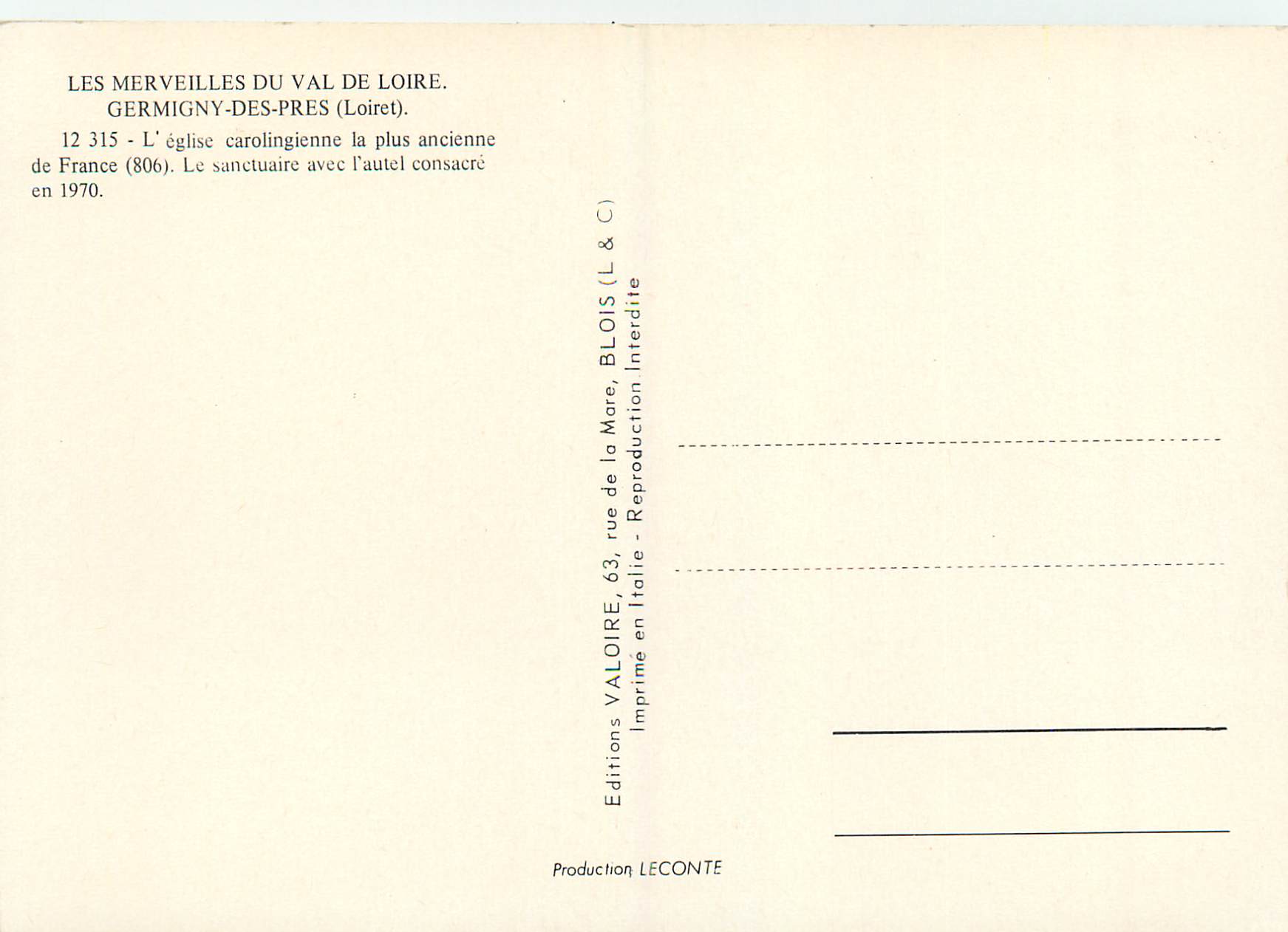CPM Les Merveilles du Val de Loire Germigny Des Pres Loiret L eglise carolinguinne la plus ancienne de France Le sanctua — Verso