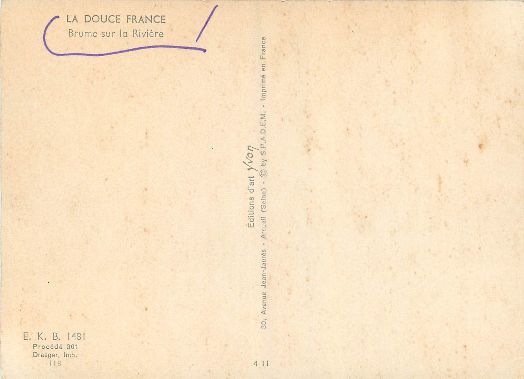 CPM La Douce France Brume sur la Riviere — Back