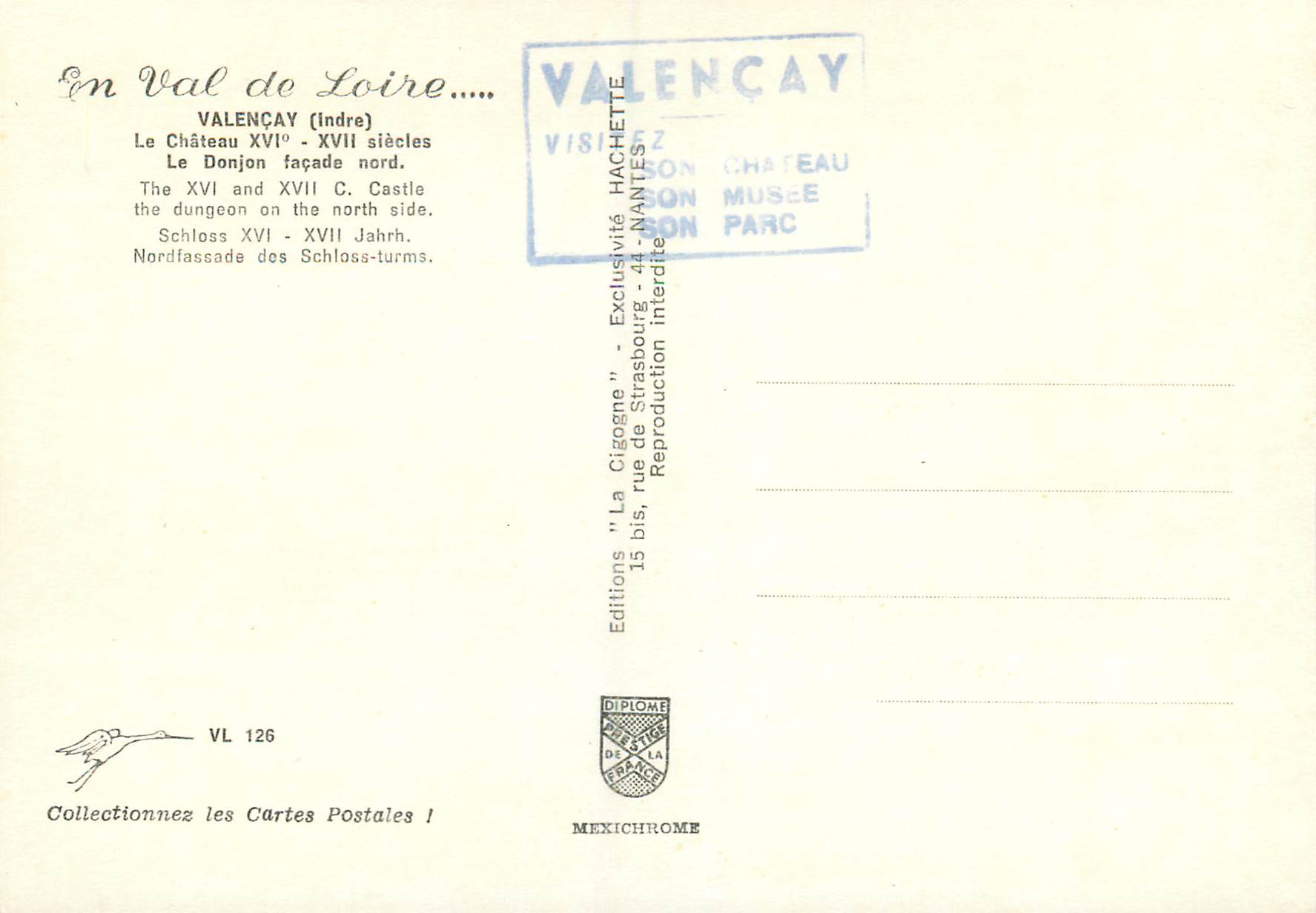 CPM Valencay Indre Le Chateau xvi xvii siecles Le Donjon facade nord — Rückseite