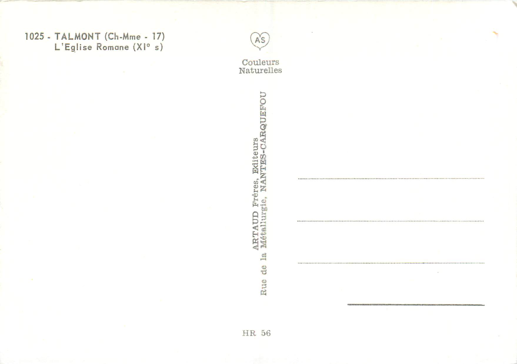 CPM Talmont Ch Mme L Eglise Romane — Back