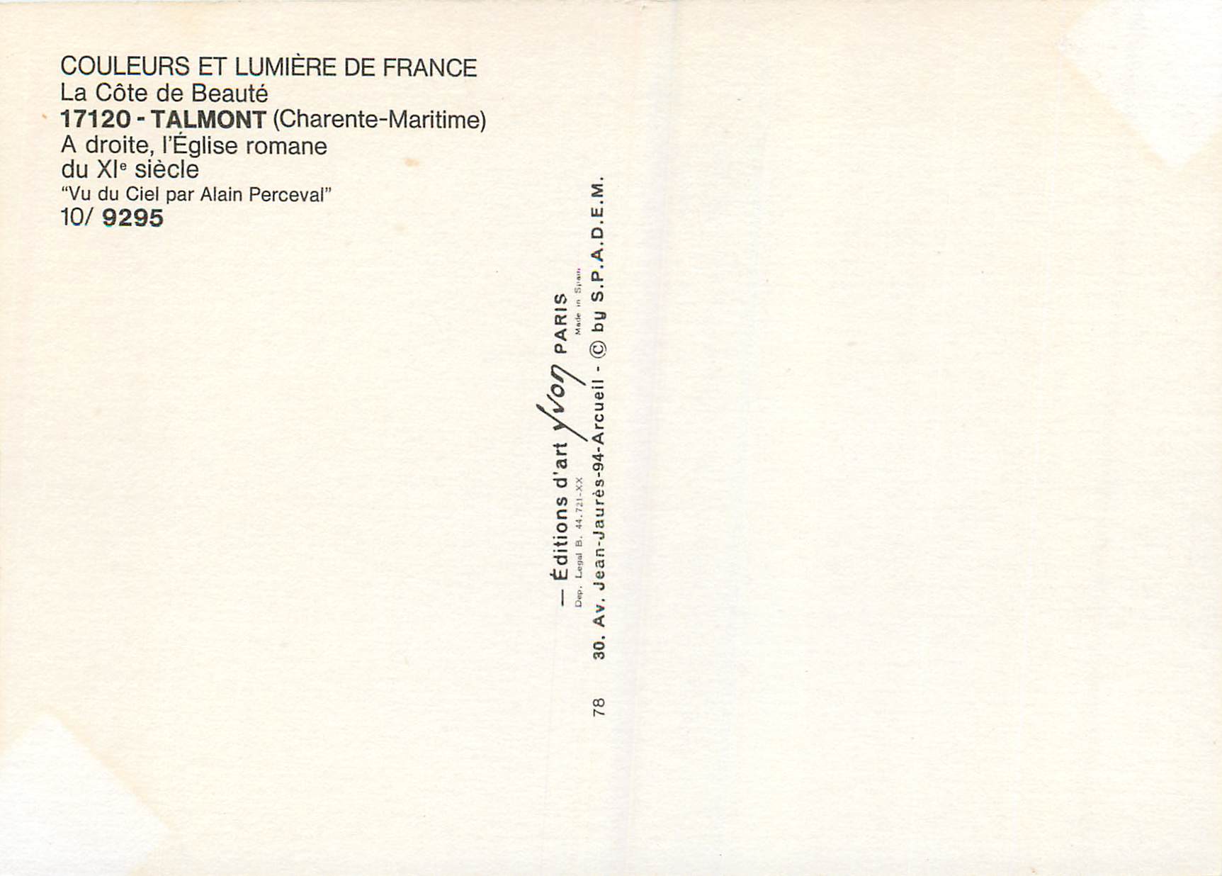 CPM Couleurs et Lumiere de France La Cote de Beaute Talmont Charente Maritime A droite l Eglise romane du xi siecle vu d — Rückseite