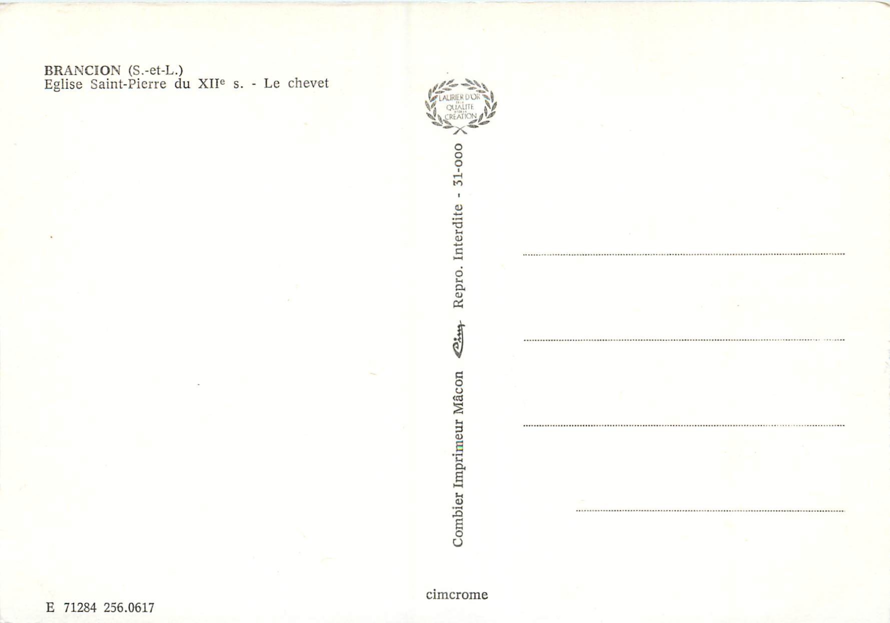 Brancion (S.-et-L.) — Église Saint-Pierre du XIIe s. — Le chevet — Imprimeur Combier — Reverso