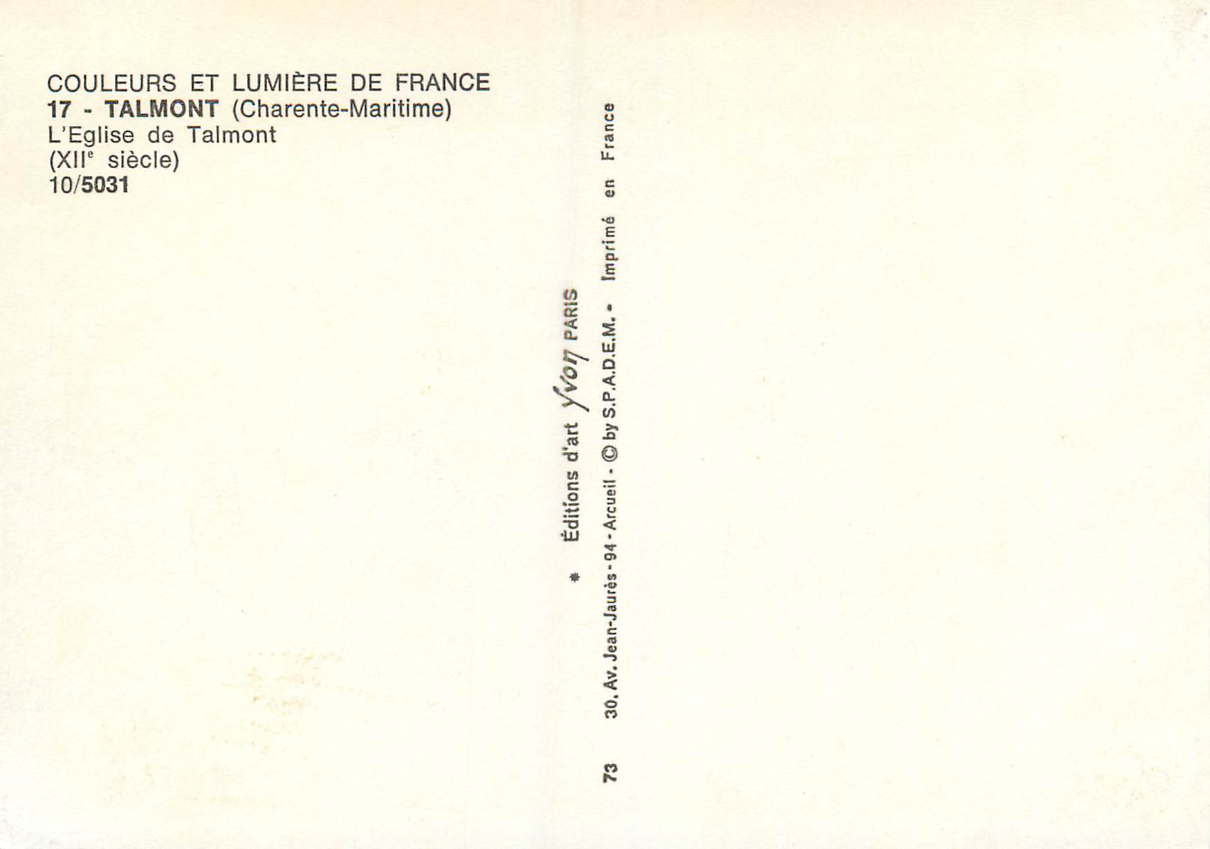 CPM Couleurs et Lumiere de France Talmont Charente Maritime L eglise de Talmont — Back