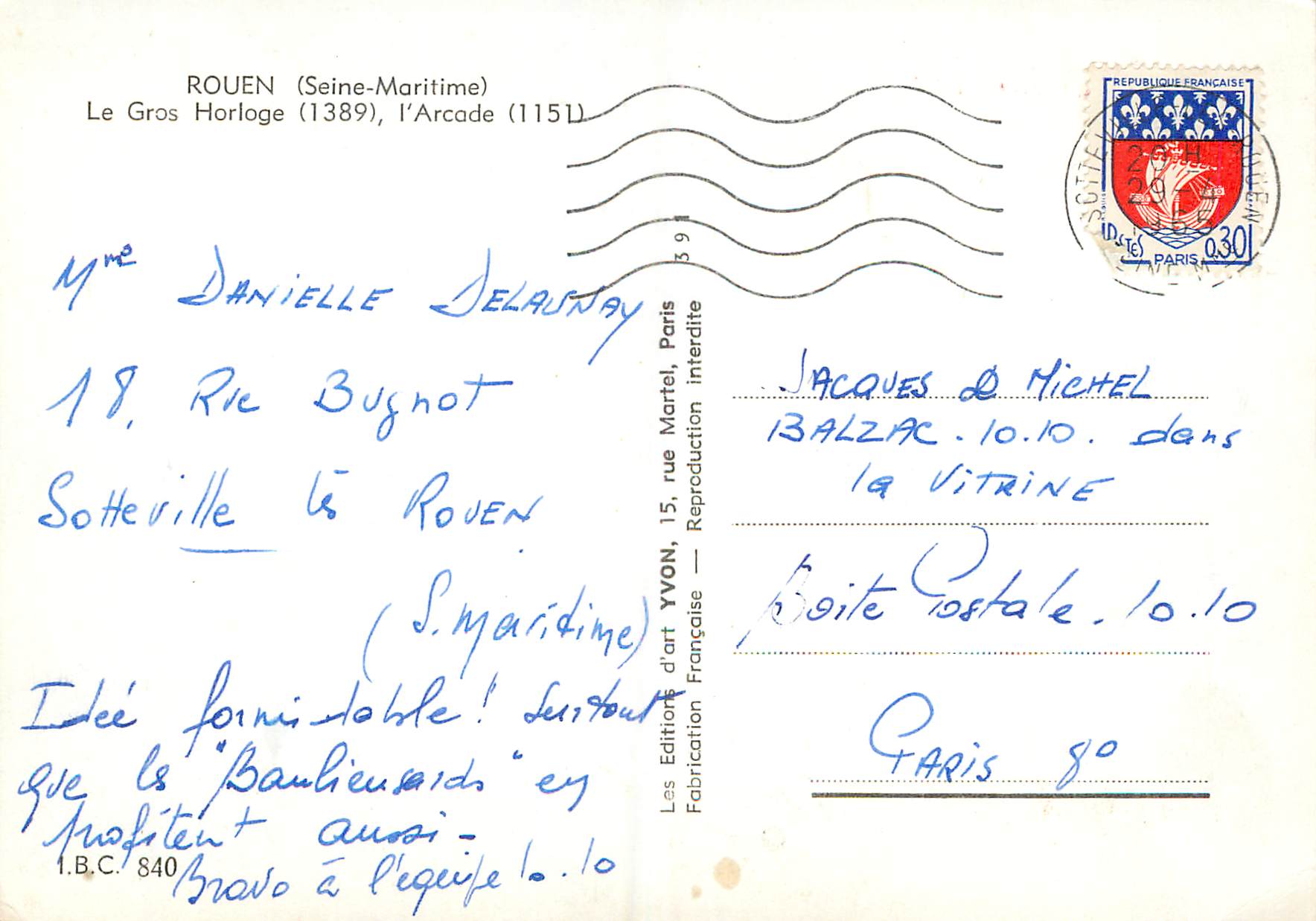 CPM Rouen Seine Maritime Le Gros Horloge — Rückseite