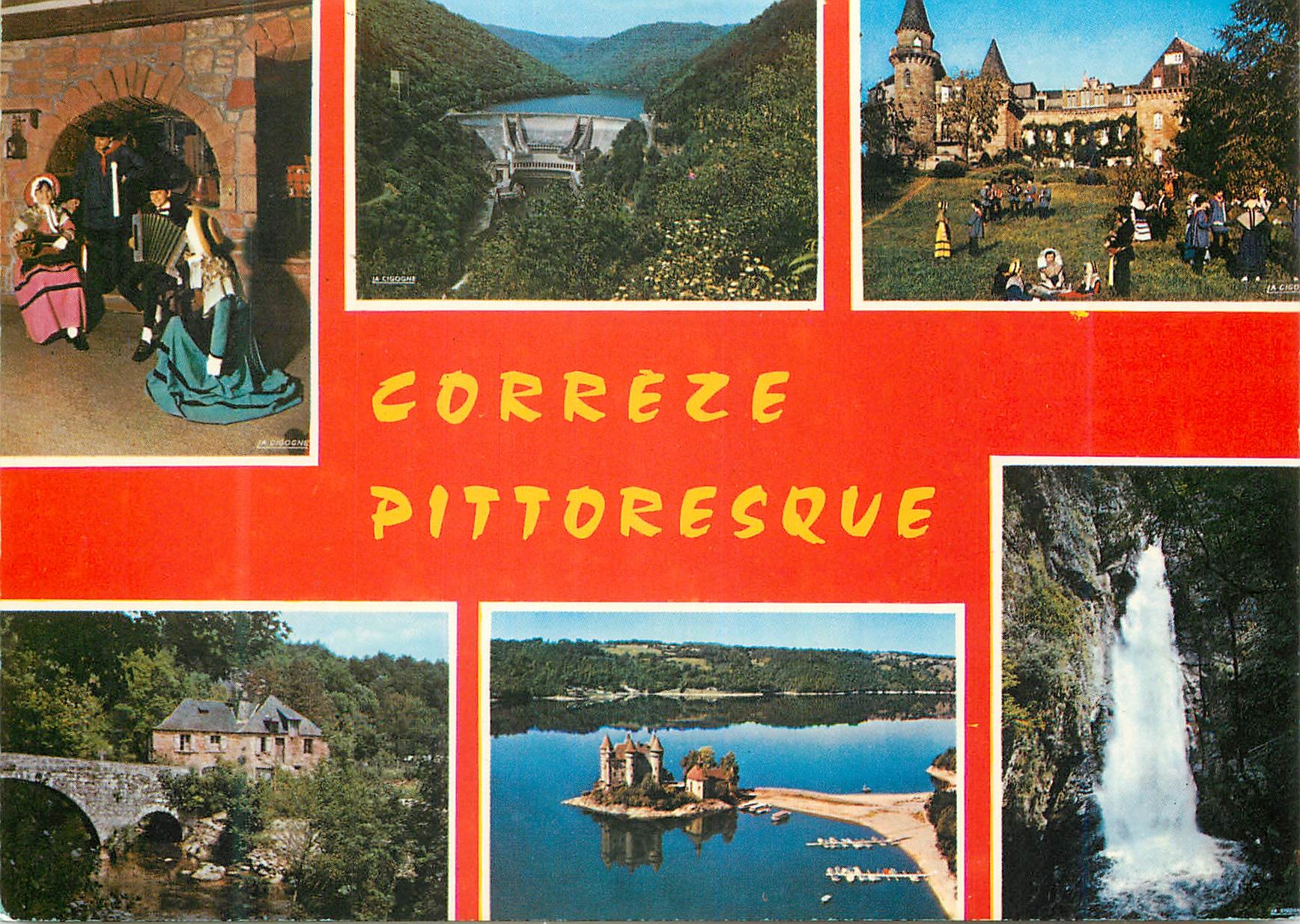 CPM En Parcourant La Correze Au son de la Vieille et de l Accordeon Le Barrage de Chastang Folklore au Chateau de Castel