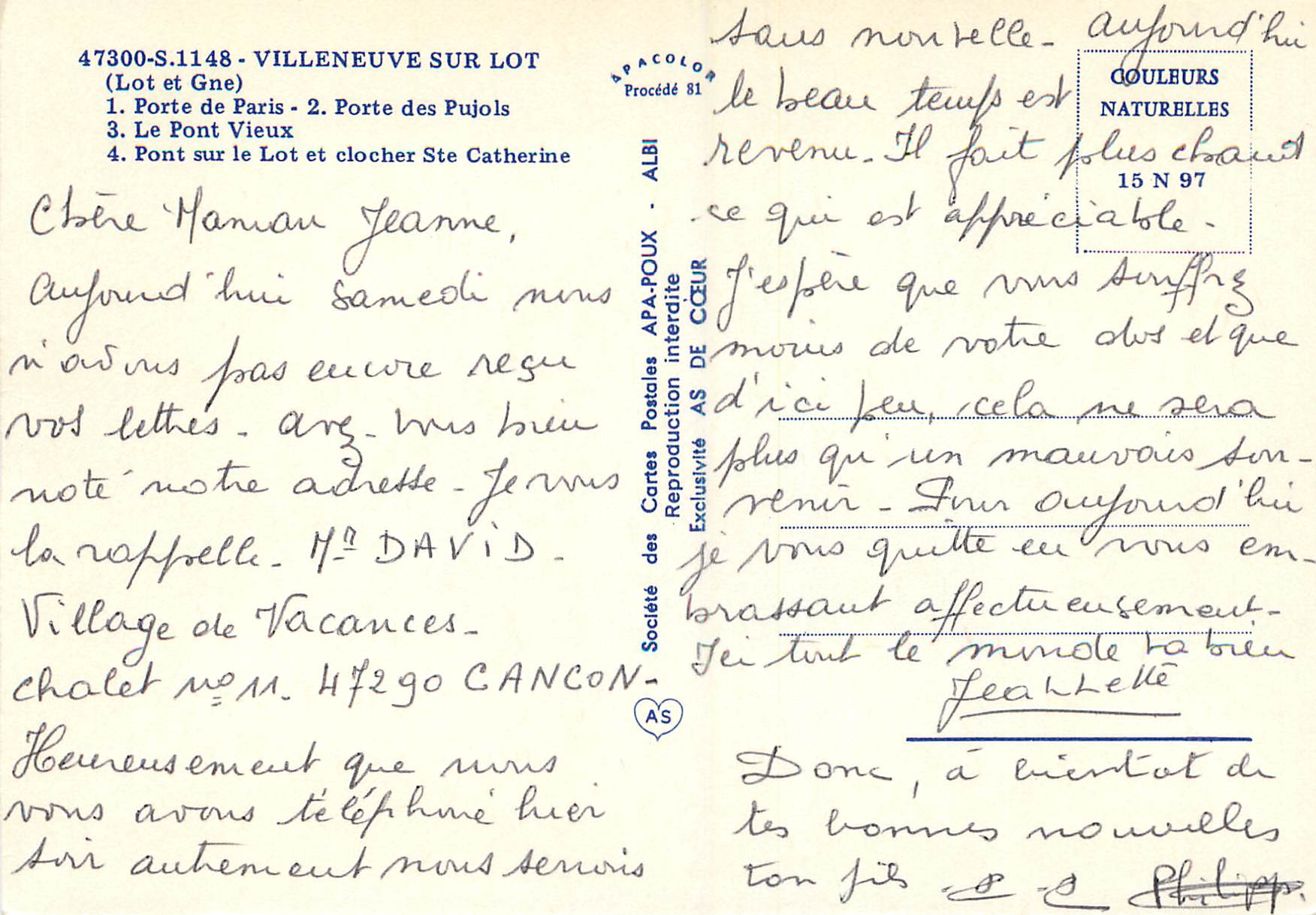 Villeneuve-sur-Lot — Portes, ponts et clocher — Éditeur Albi — Rückseite