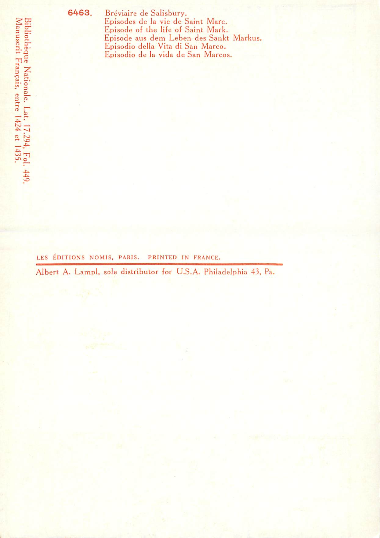 CPM Brevaire de Salisbury Episodes de la vie de Saint Marc — Rückseite