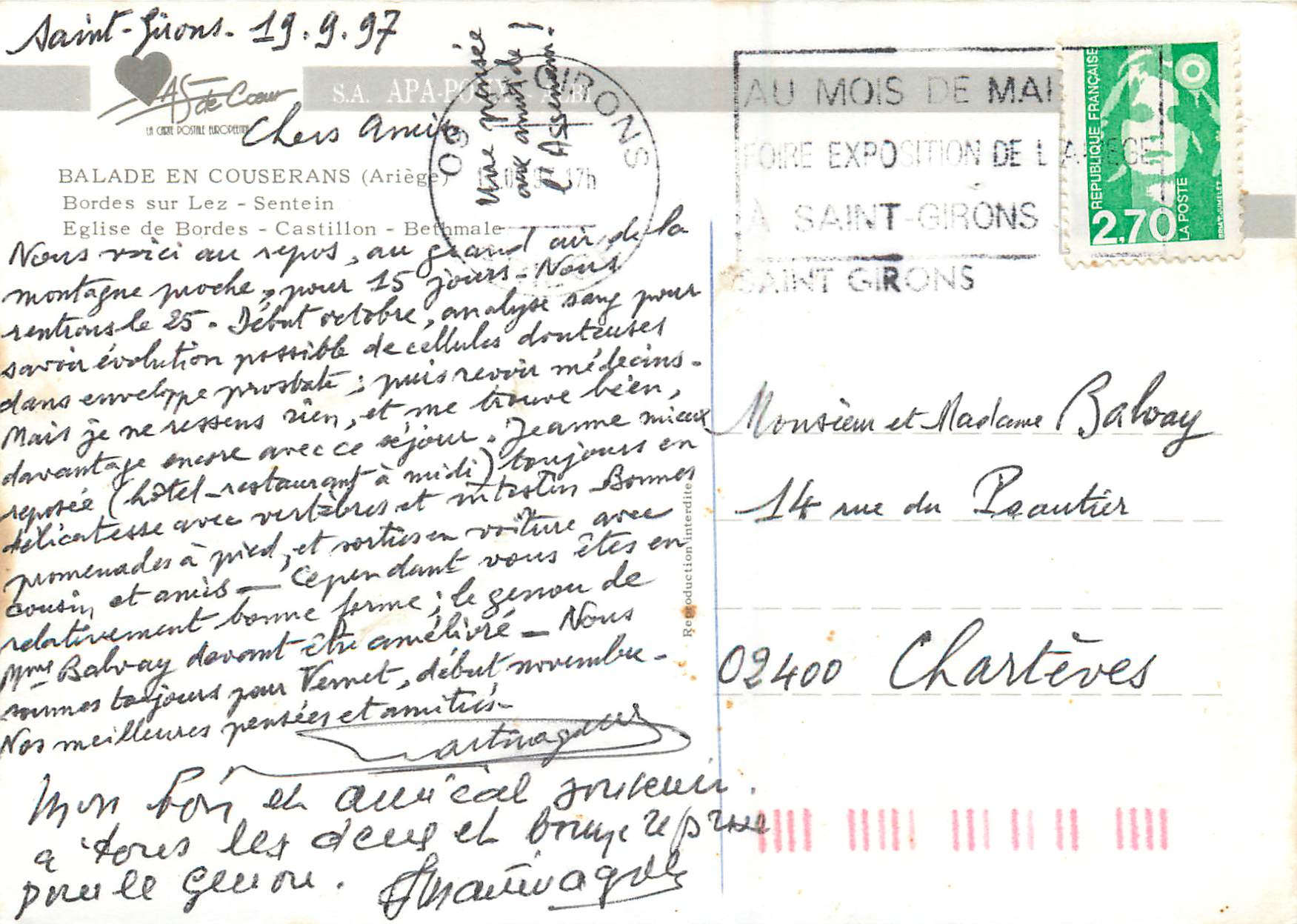 CPM Balade en Couserans Arlege Bordes sur Lez Sentein Eglise de Bordes Castillon — Rückseite