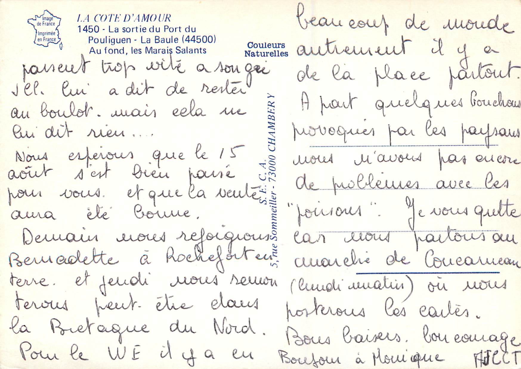 CPM La Cote d'Amour La Sortie du Port du Pouliguen La Baule Au Fond les Marais Salants — Back