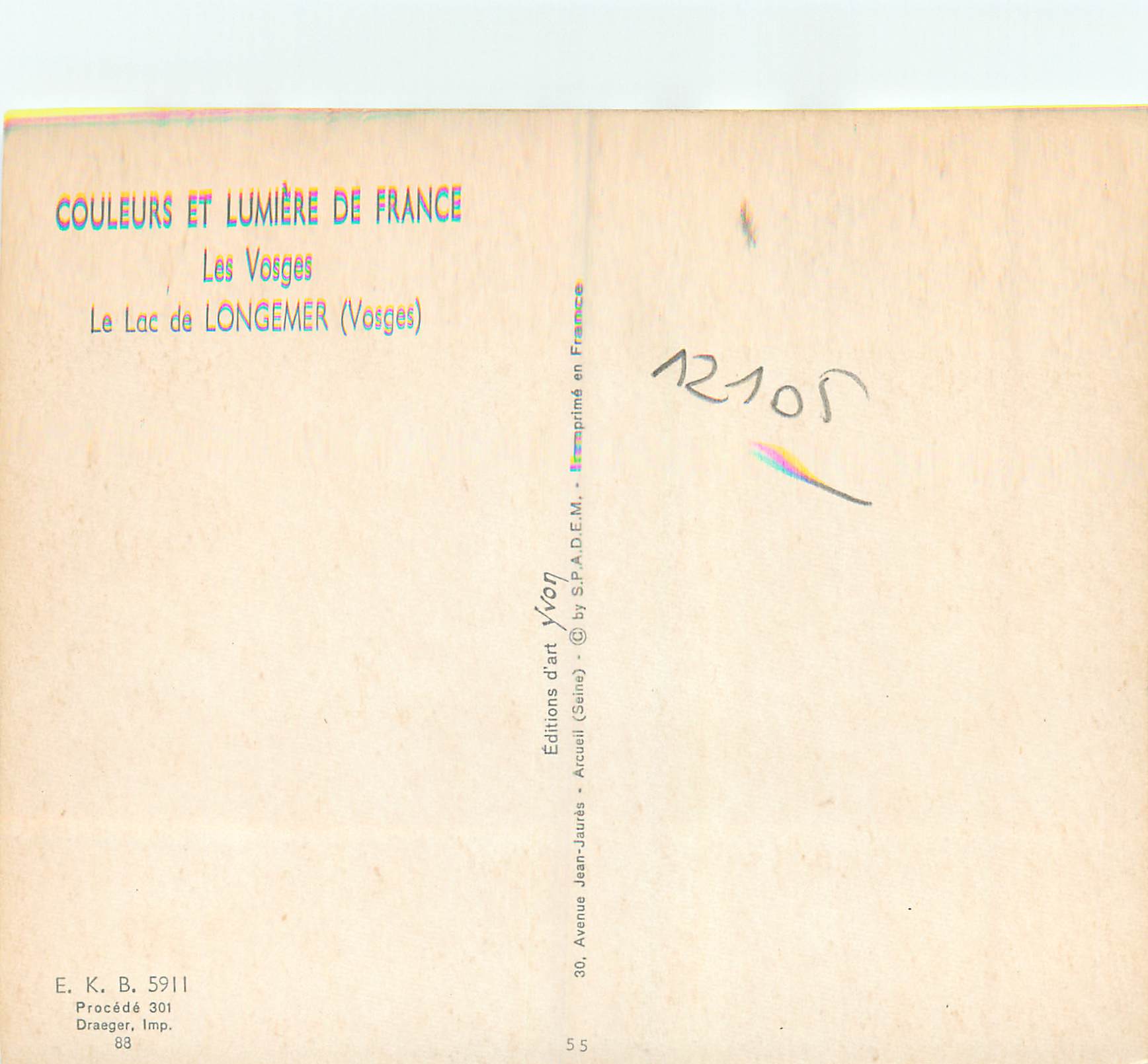 CPM Le Lac de Longemer (Vosges) Couleurs et Lumiere de la France — Rückseite