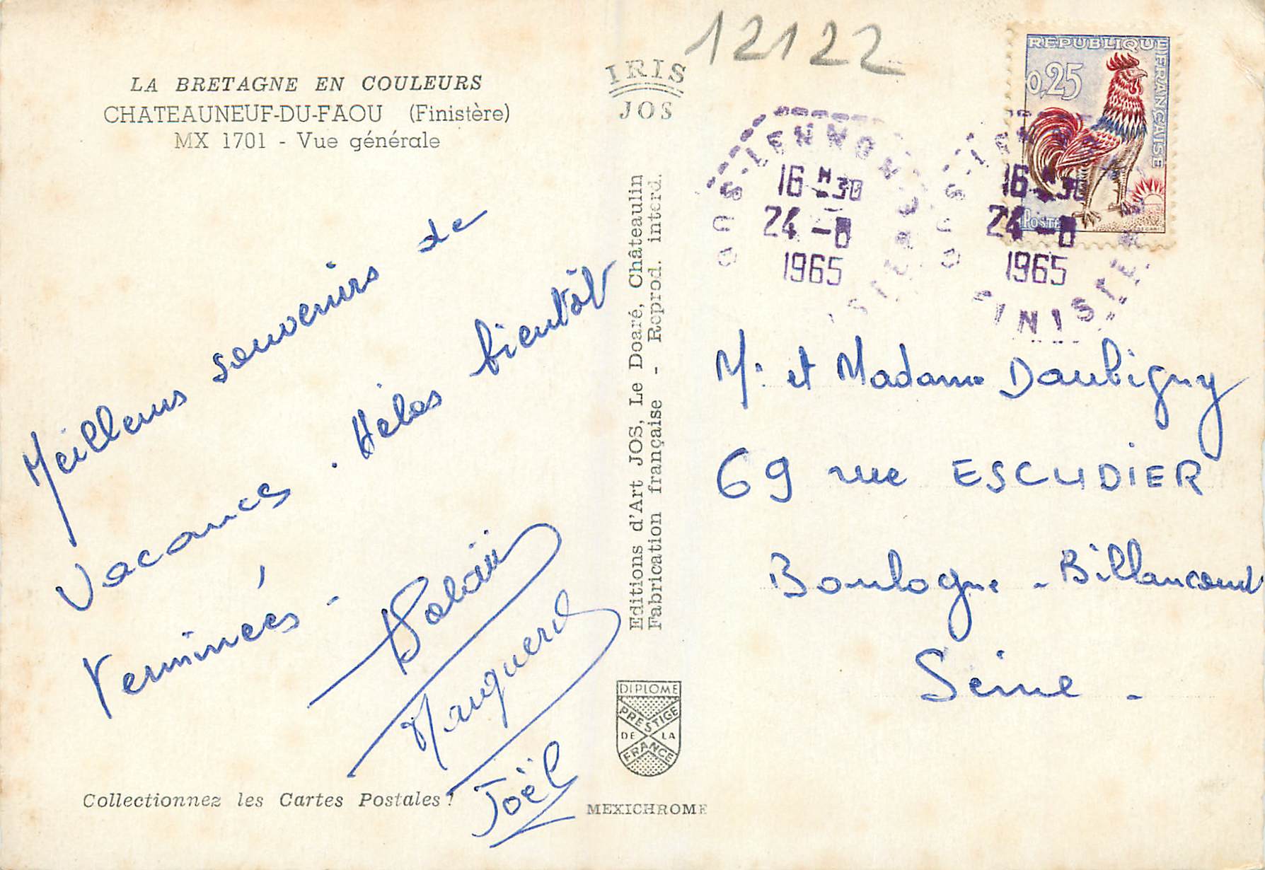 Châteauneuf-du-Faou — Vue générale — Éditions d'Art Jos — Achterkant