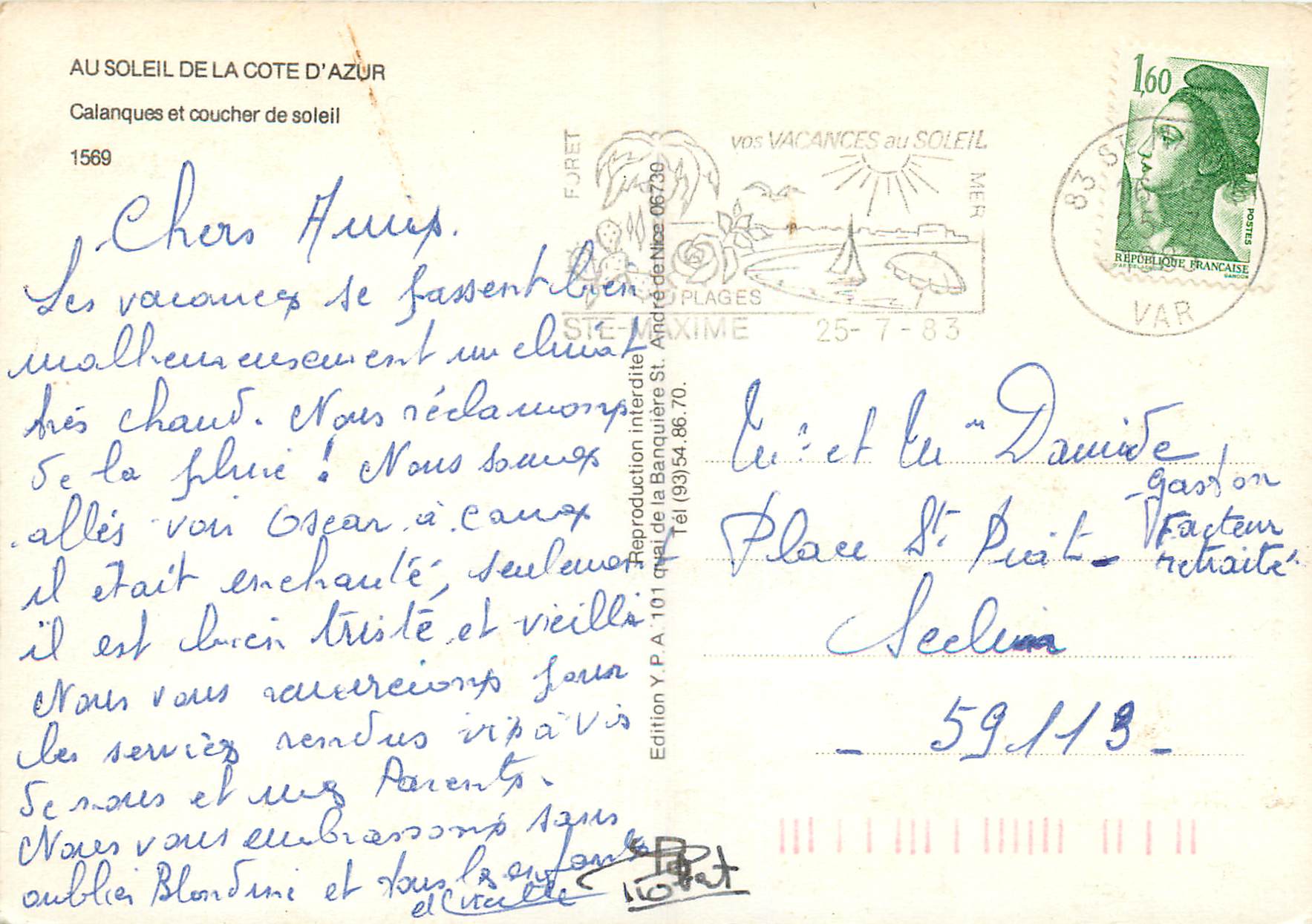 Côte d'Azur — Calanques et coucher de soleil — Édition Y.P.A. n°1569 — Reverso